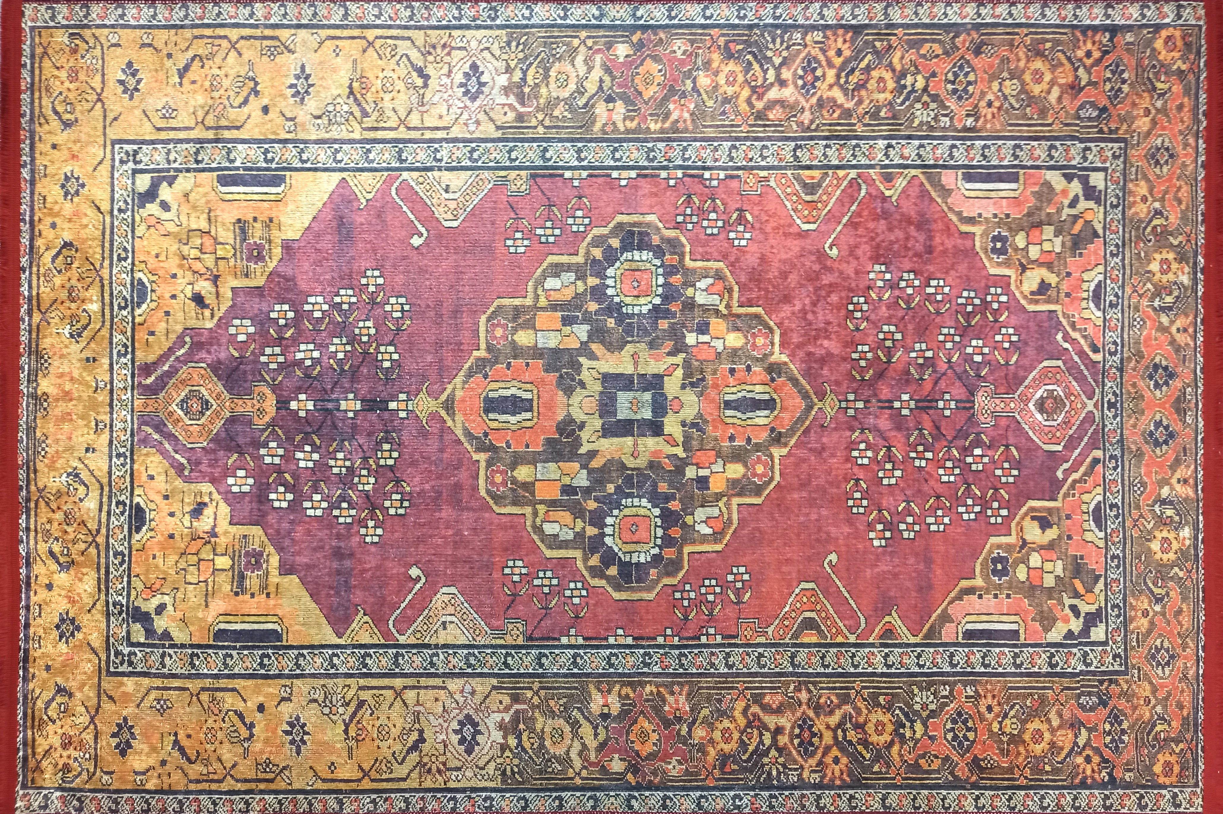 Turkish Oushak Dark Red Beige Rug