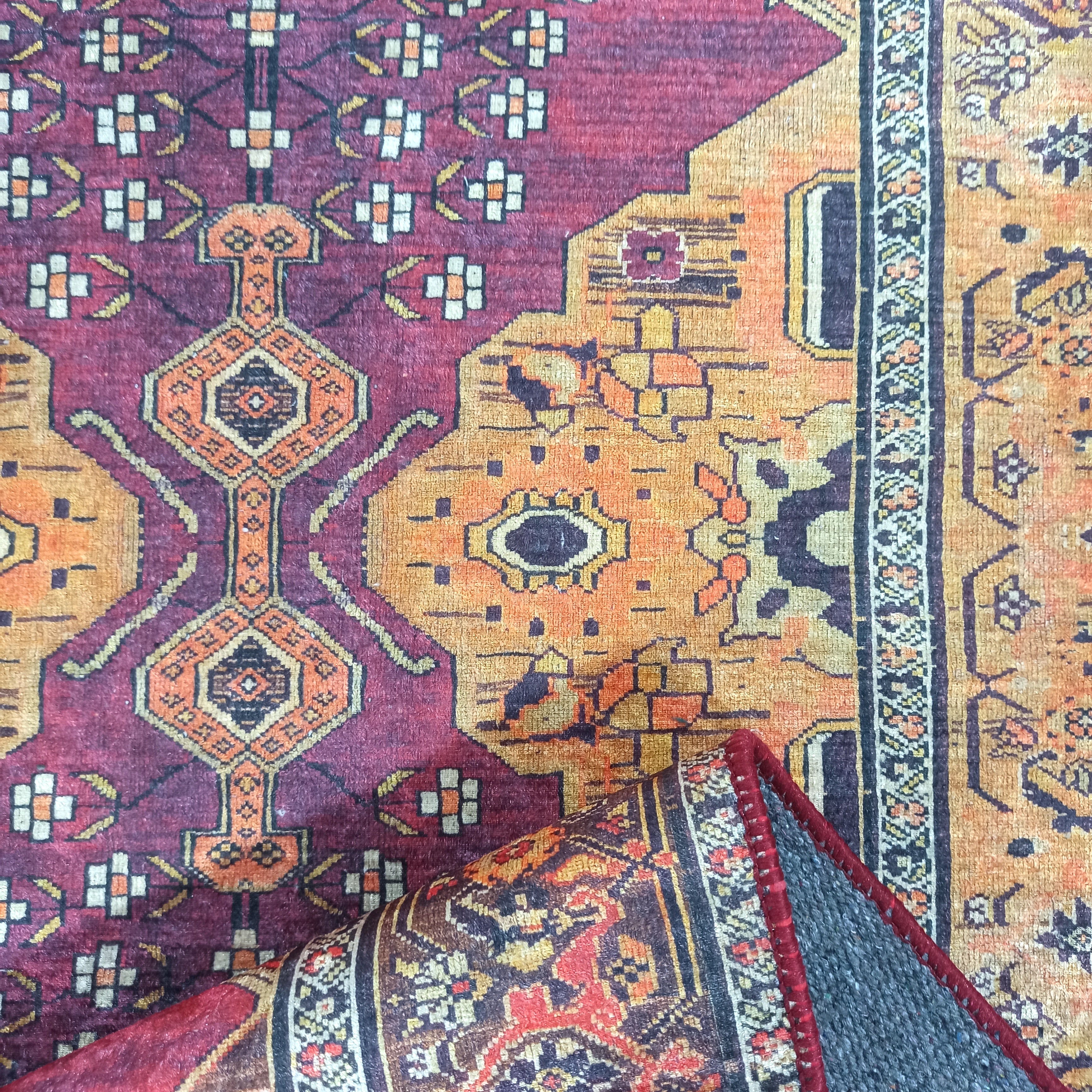 Turkish Oushak Dark Red Beige Rug