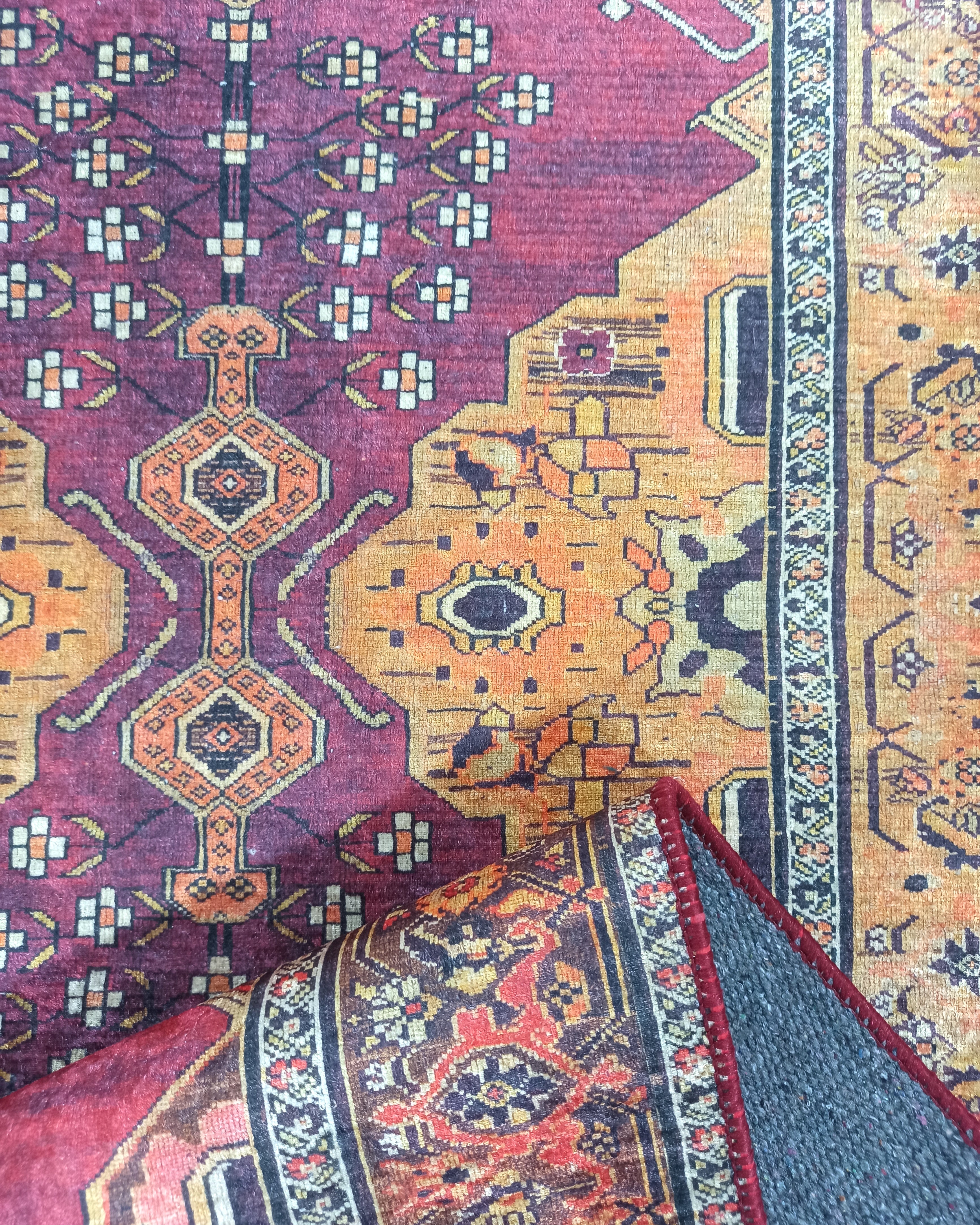 Turkish Oushak Dark Red Beige Rug