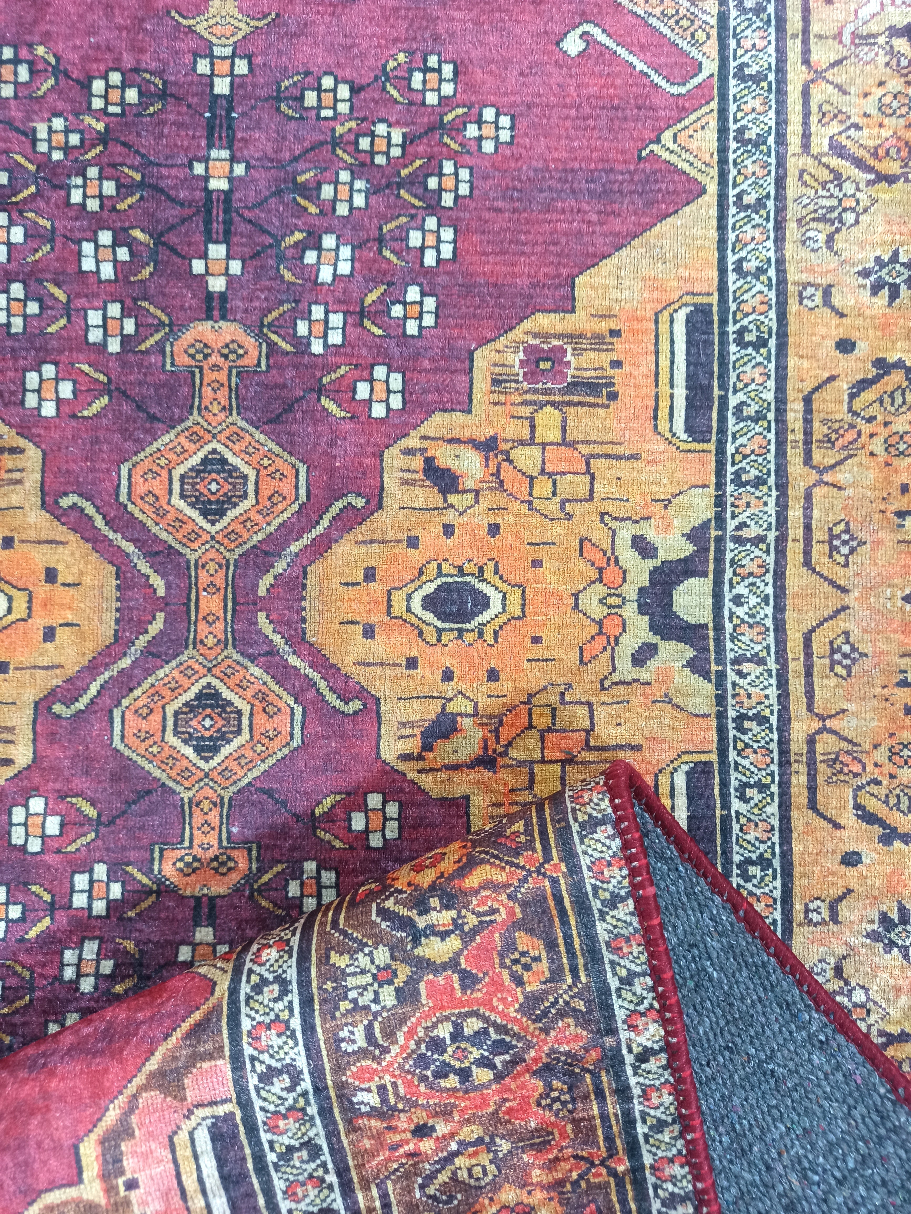 Turkish Oushak Dark Red Beige Rug