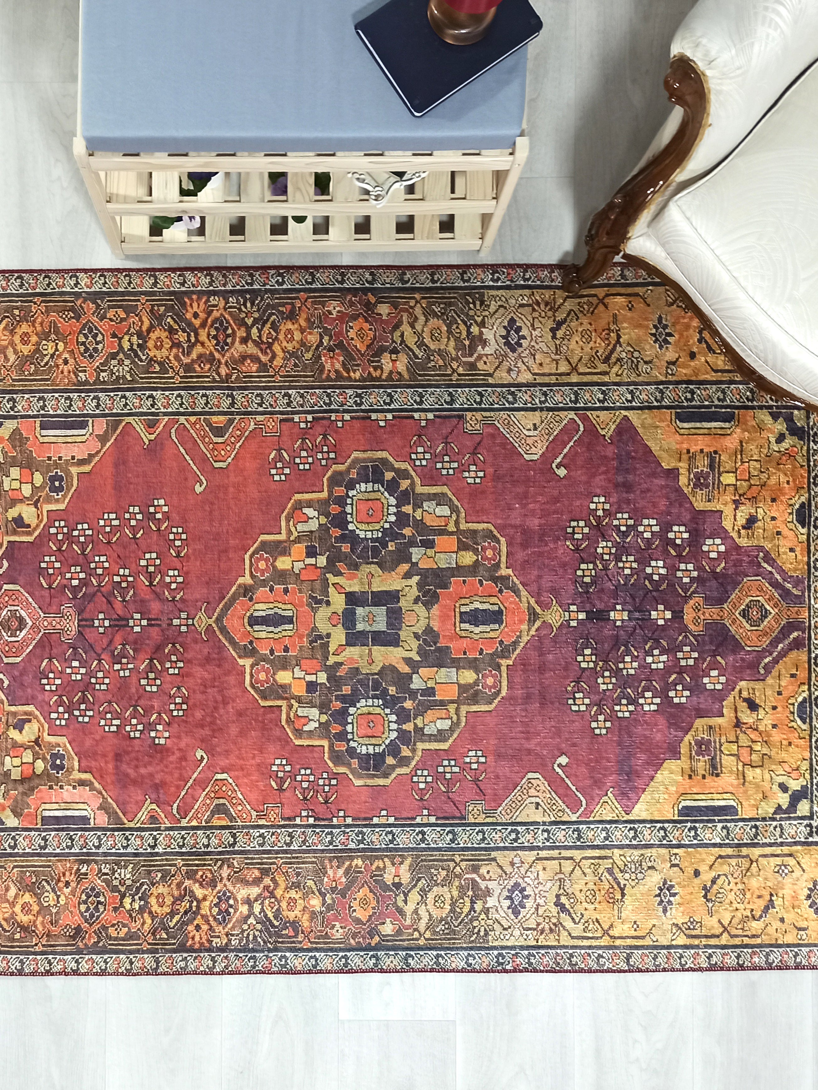 Turkish Oushak Dark Red Beige Rug