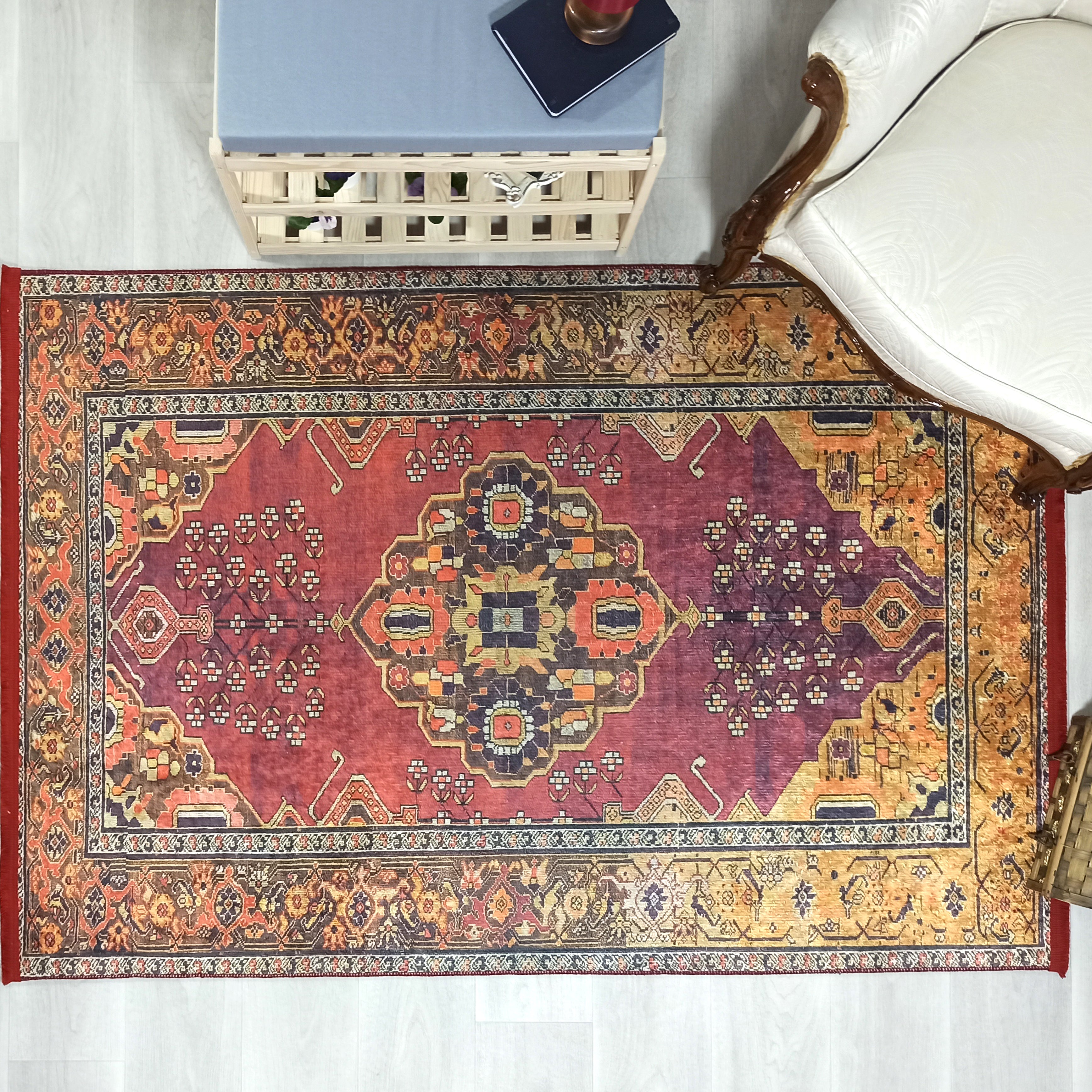 Turkish Oushak Dark Red Beige Rug