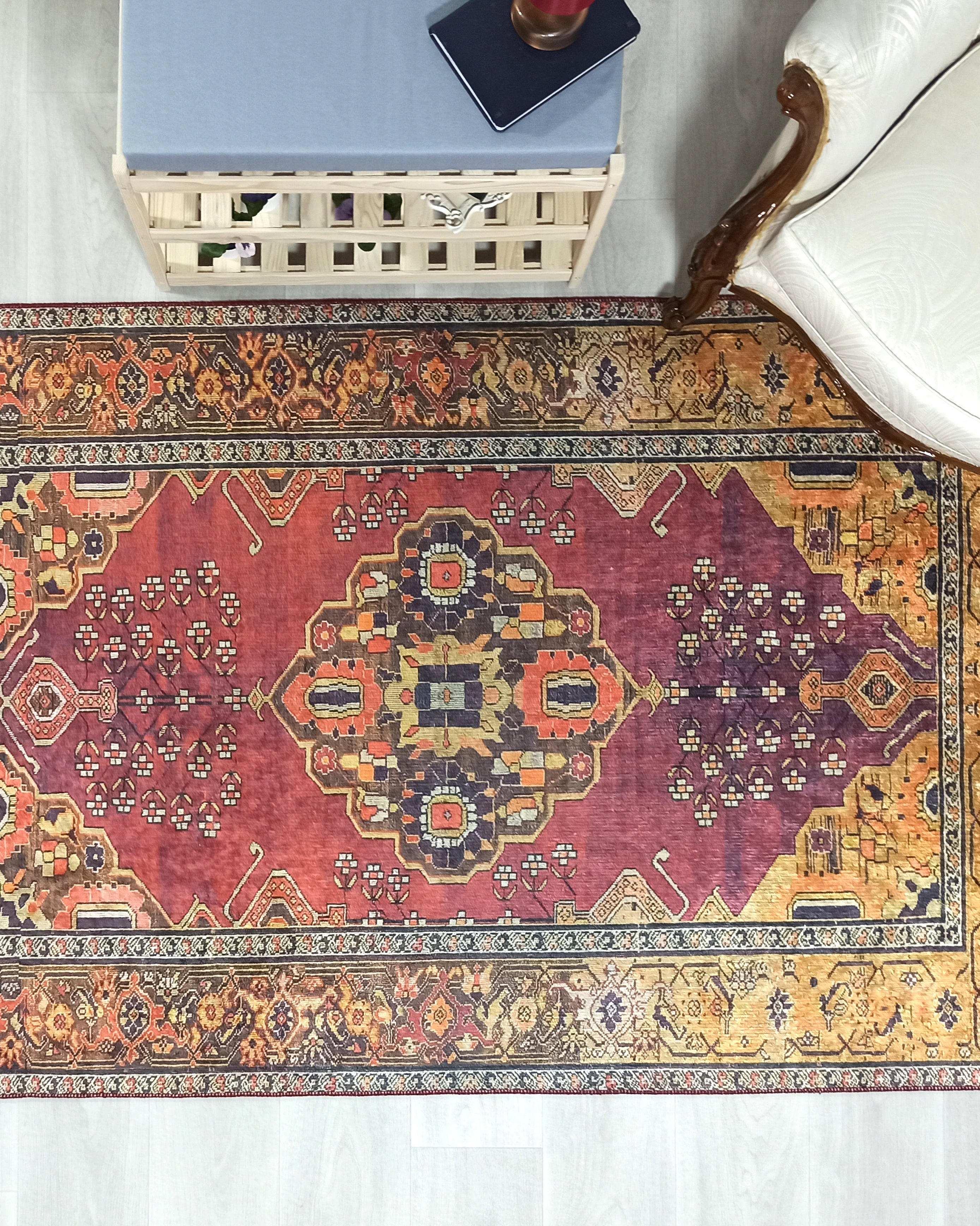 Turkish Oushak Dark Red Beige Rug