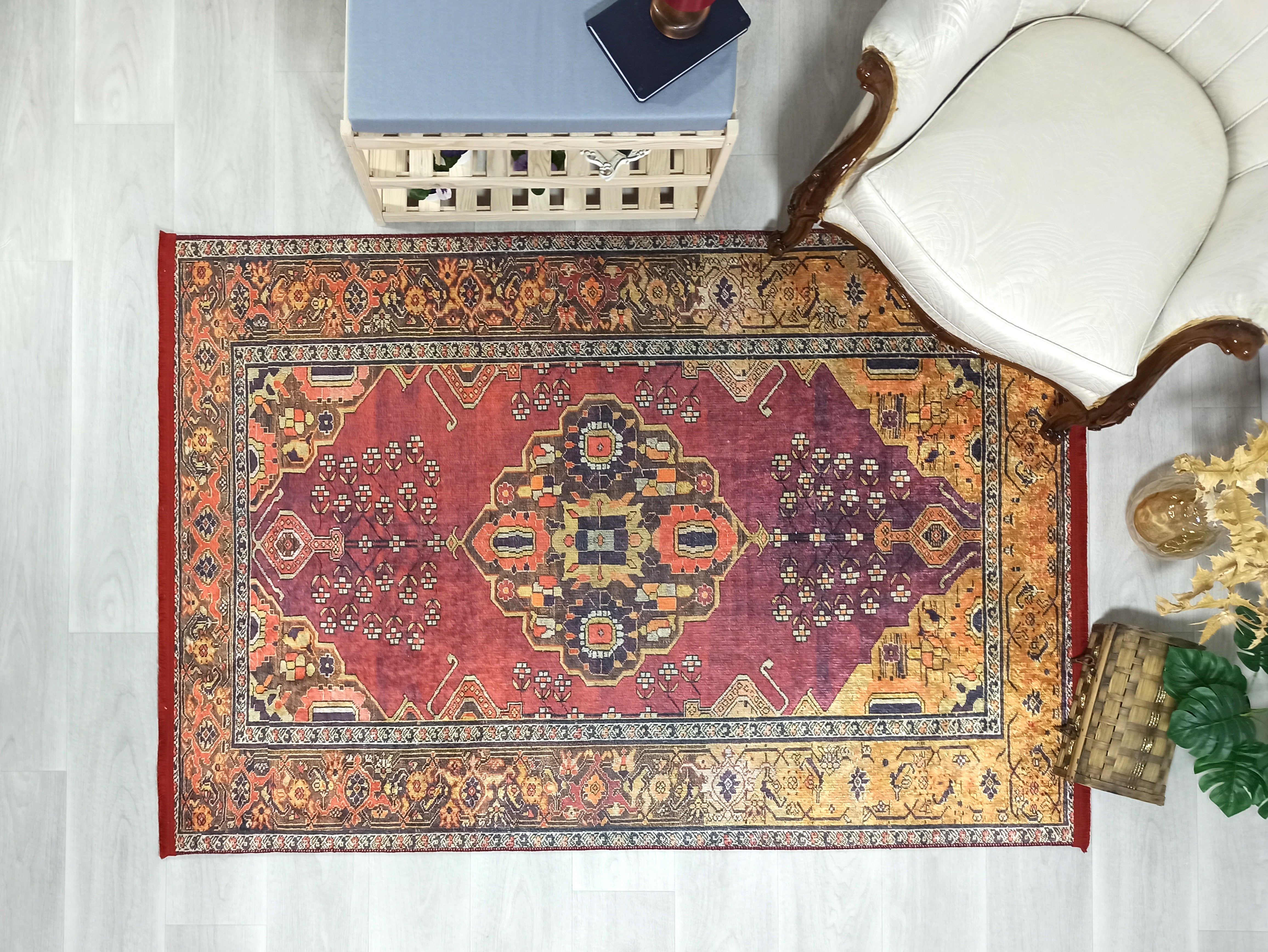 Turkish Oushak Dark Red Beige Rug