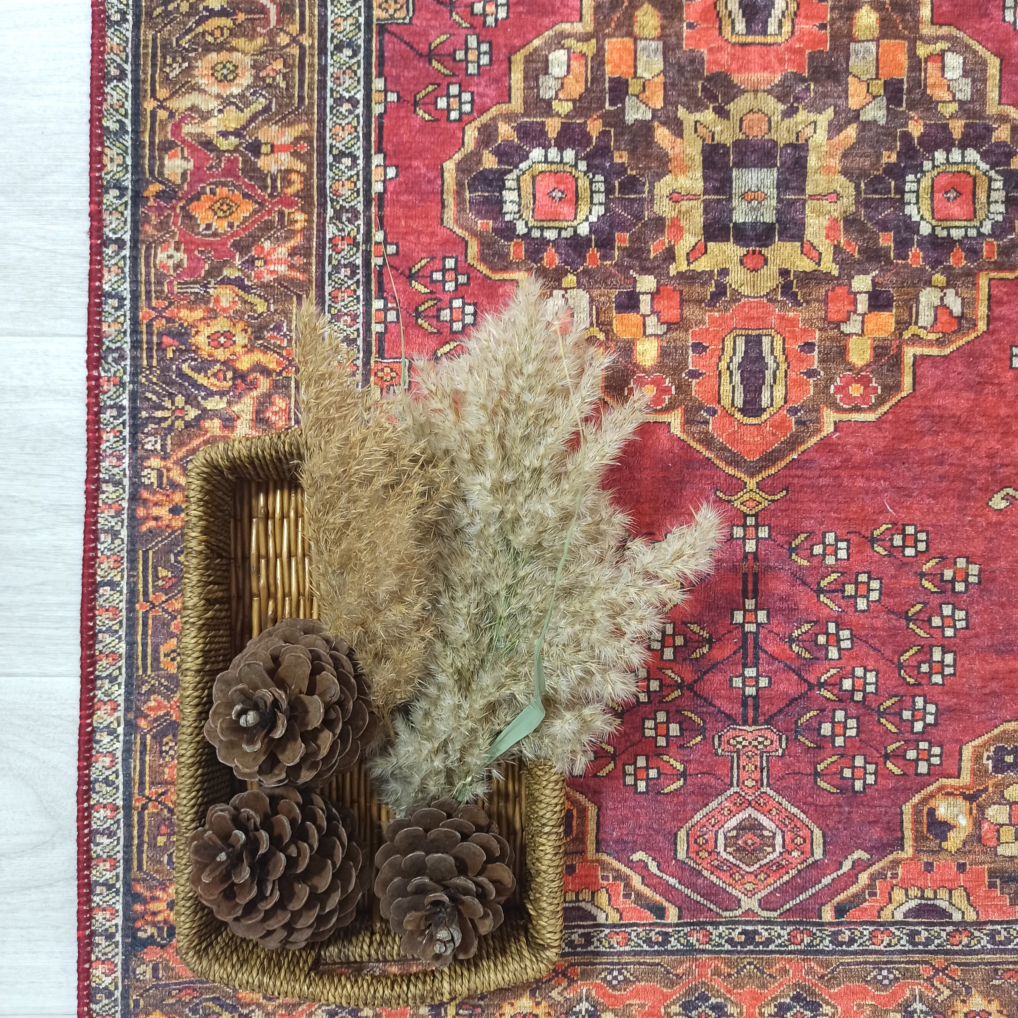 Turkish Oushak Dark Red Beige Rug