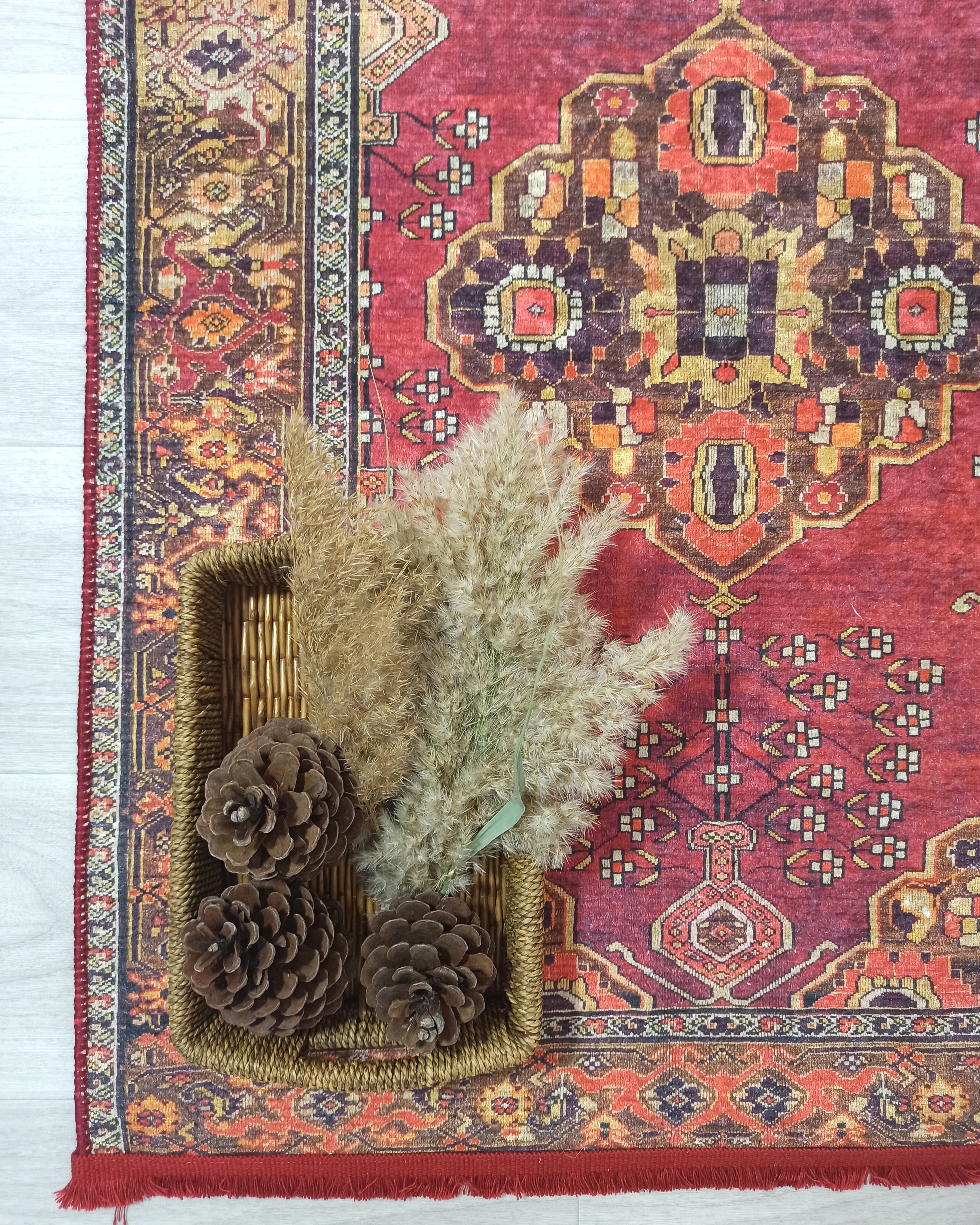 Turkish Oushak Dark Red Beige Rug