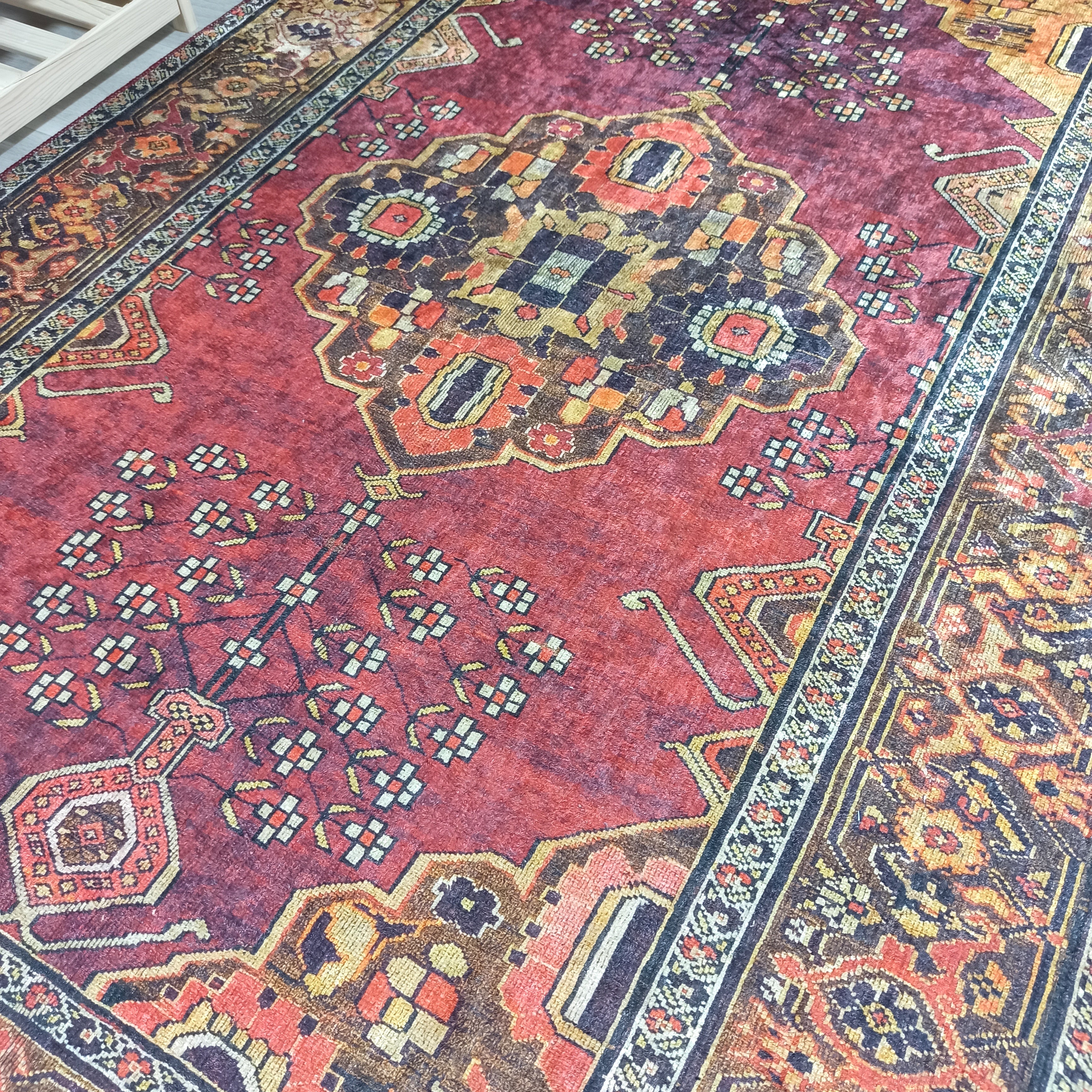 Turkish Oushak Dark Red Beige Rug