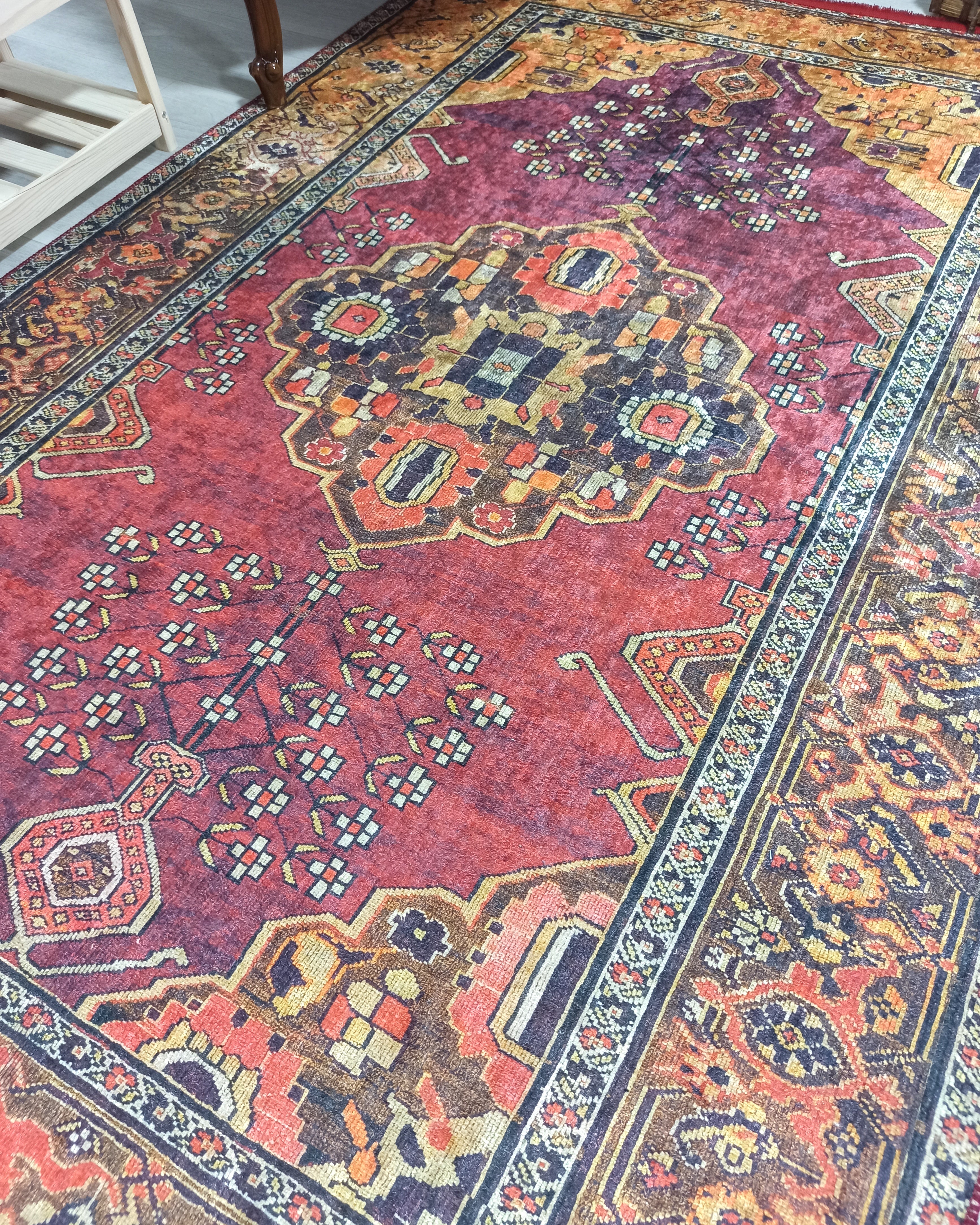 Turkish Oushak Dark Red Beige Rug