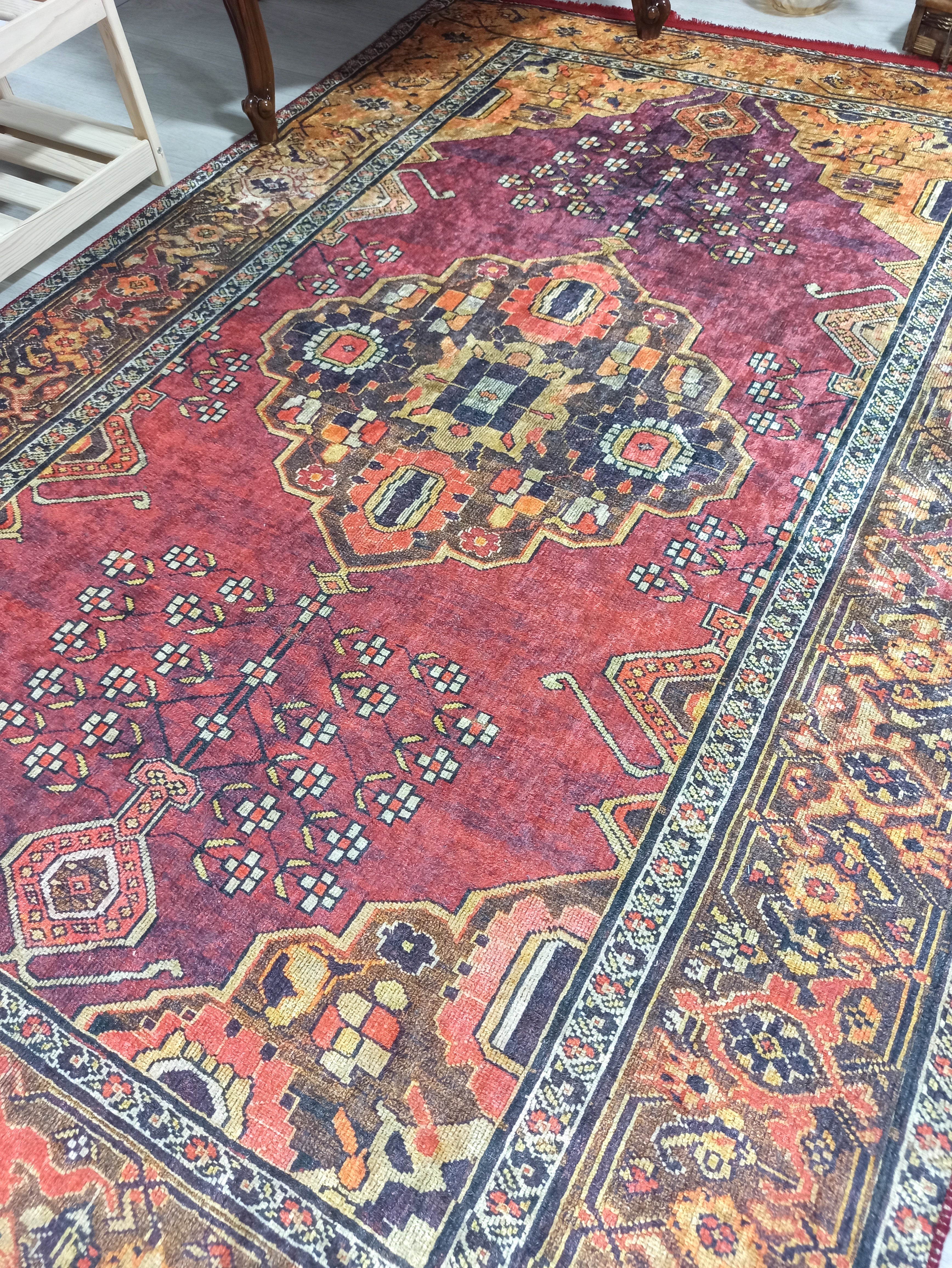 Turkish Oushak Dark Red Beige Rug