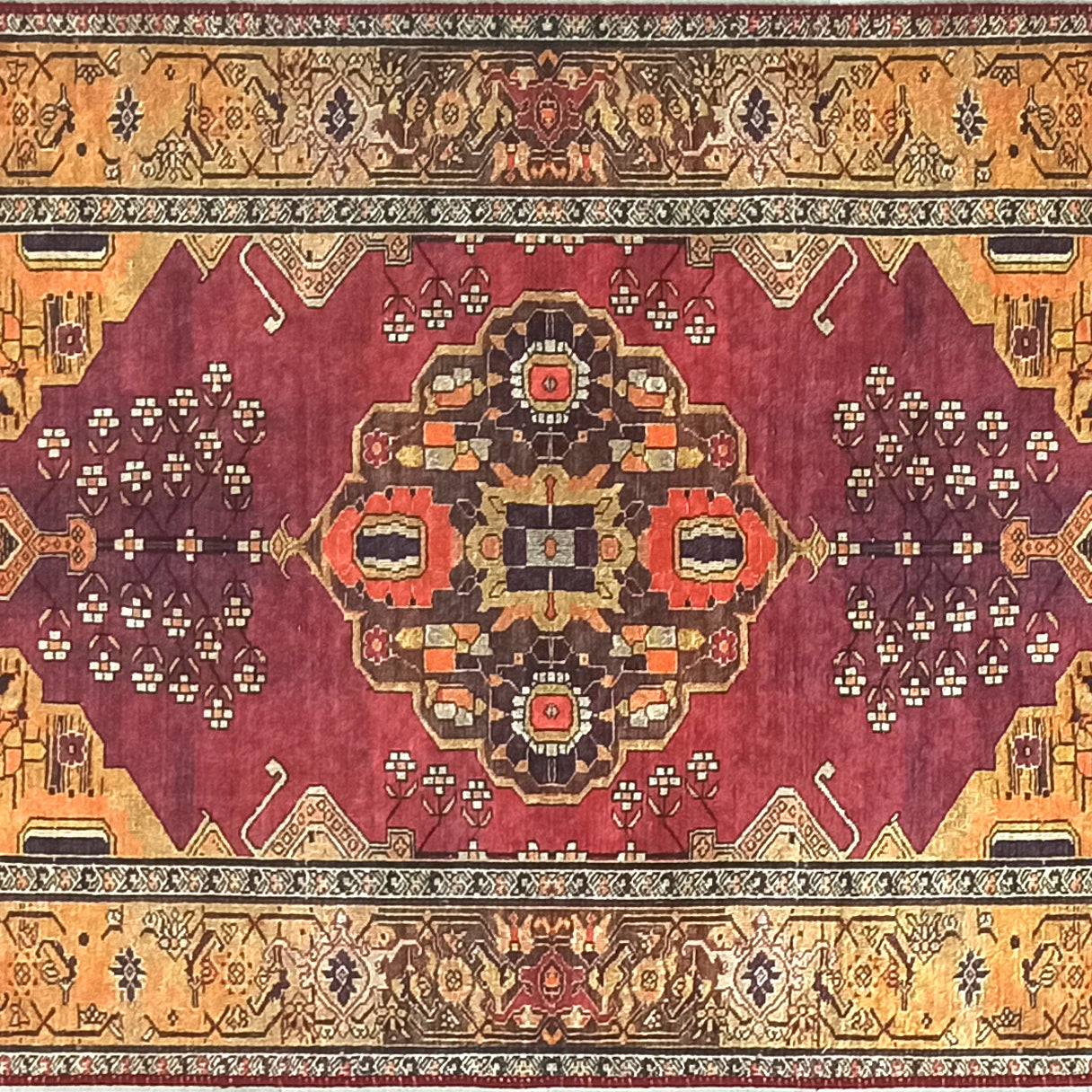 Turkish Oushak Dark Red Beige Rug