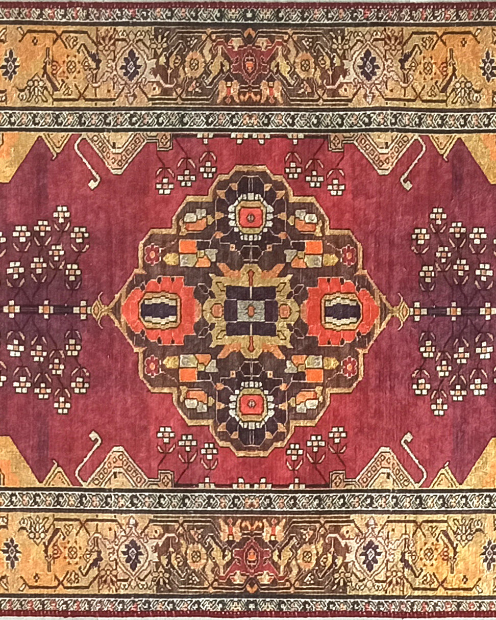 Turkish Oushak Dark Red Beige Rug