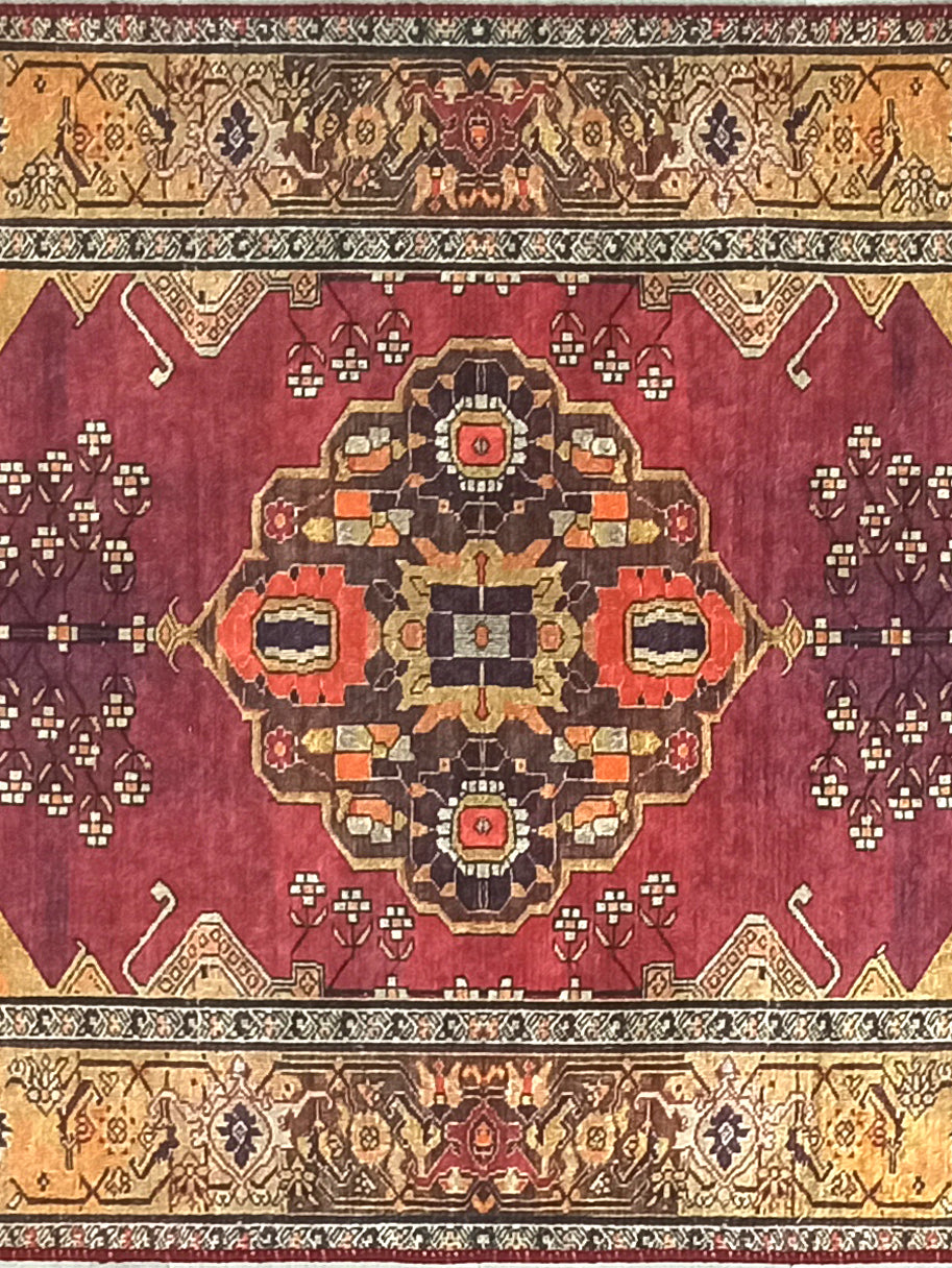 Turkish Oushak Dark Red Beige Rug