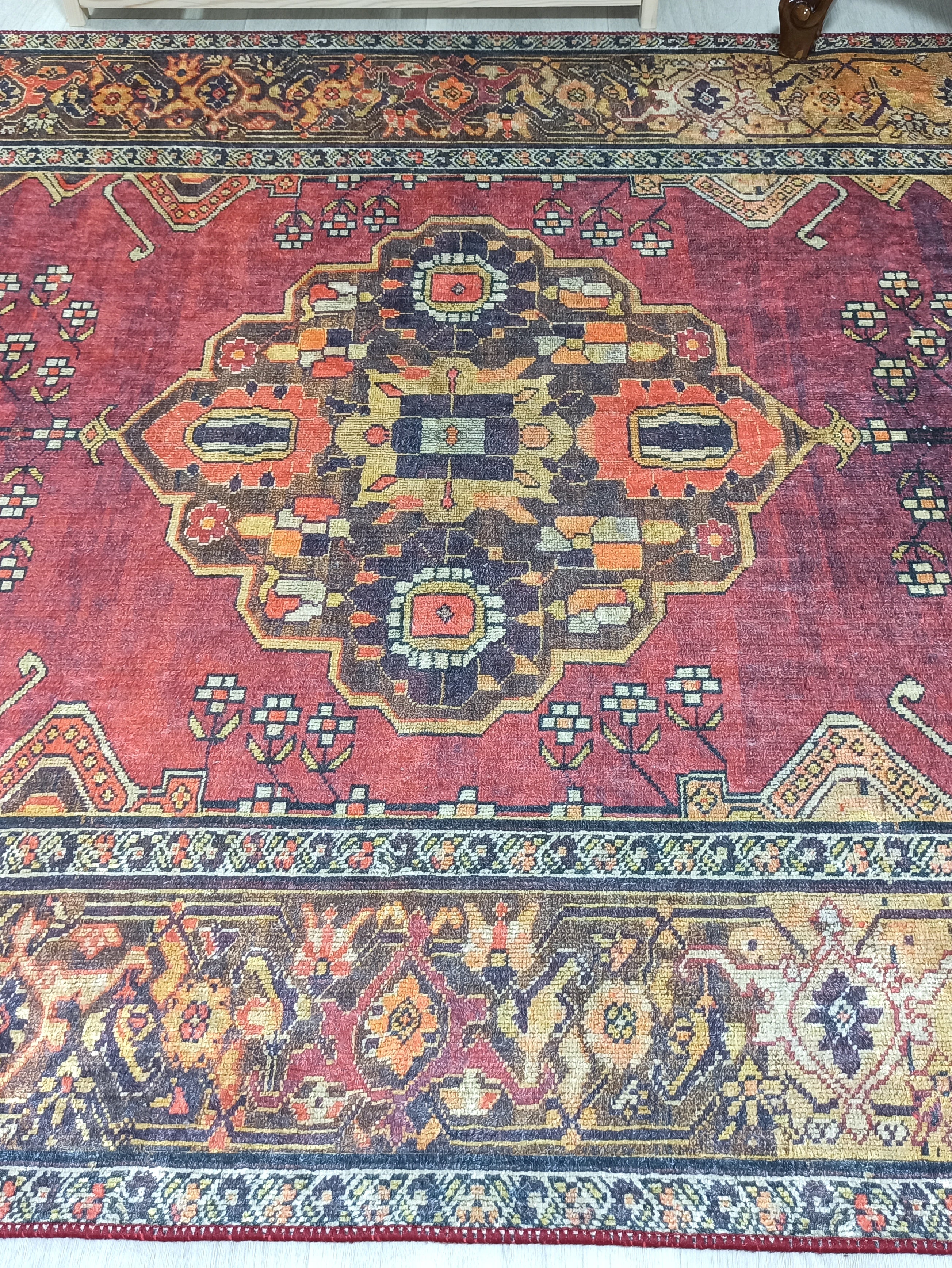 Turkish Oushak Dark Red Beige Rug