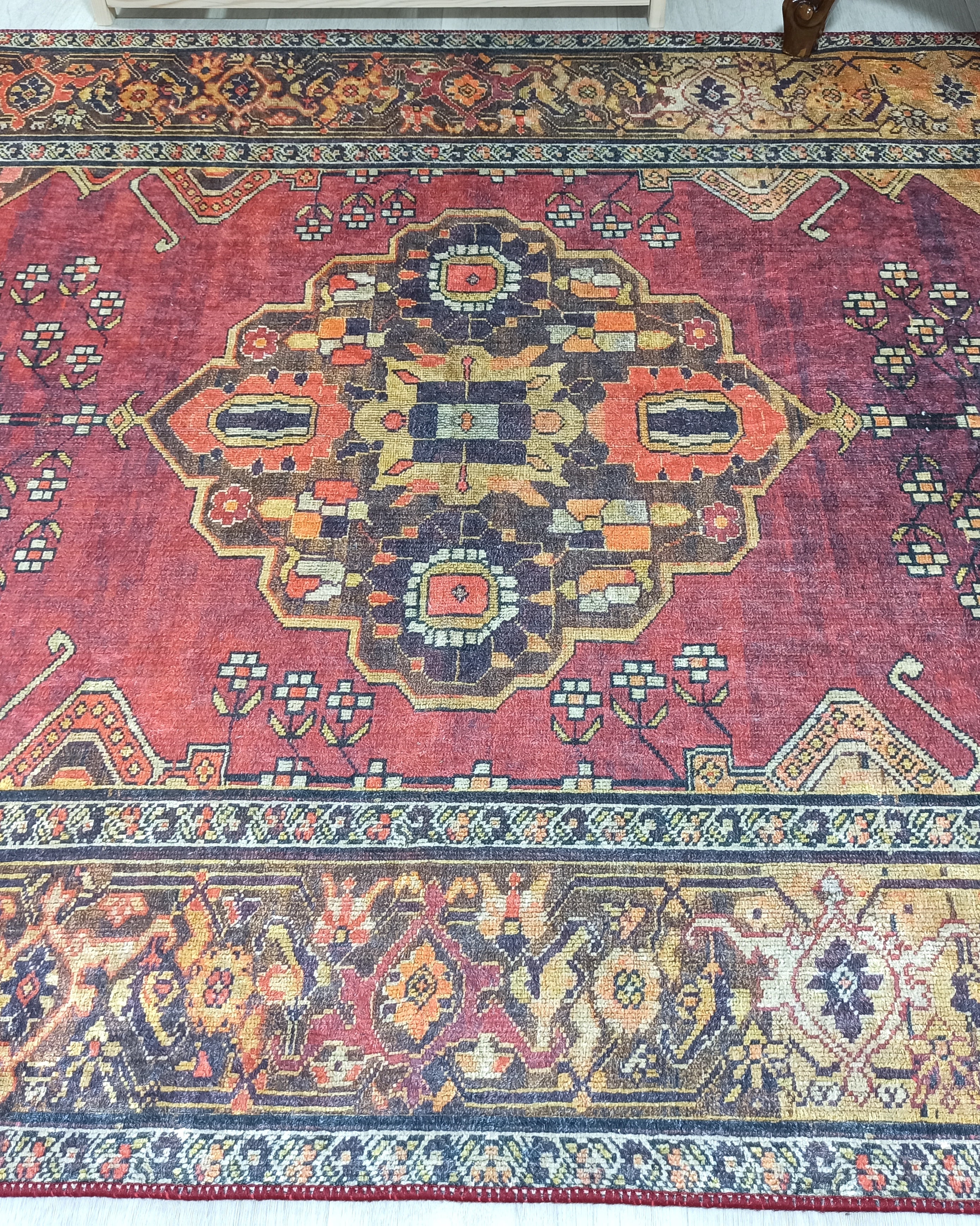 Turkish Oushak Dark Red Beige Rug