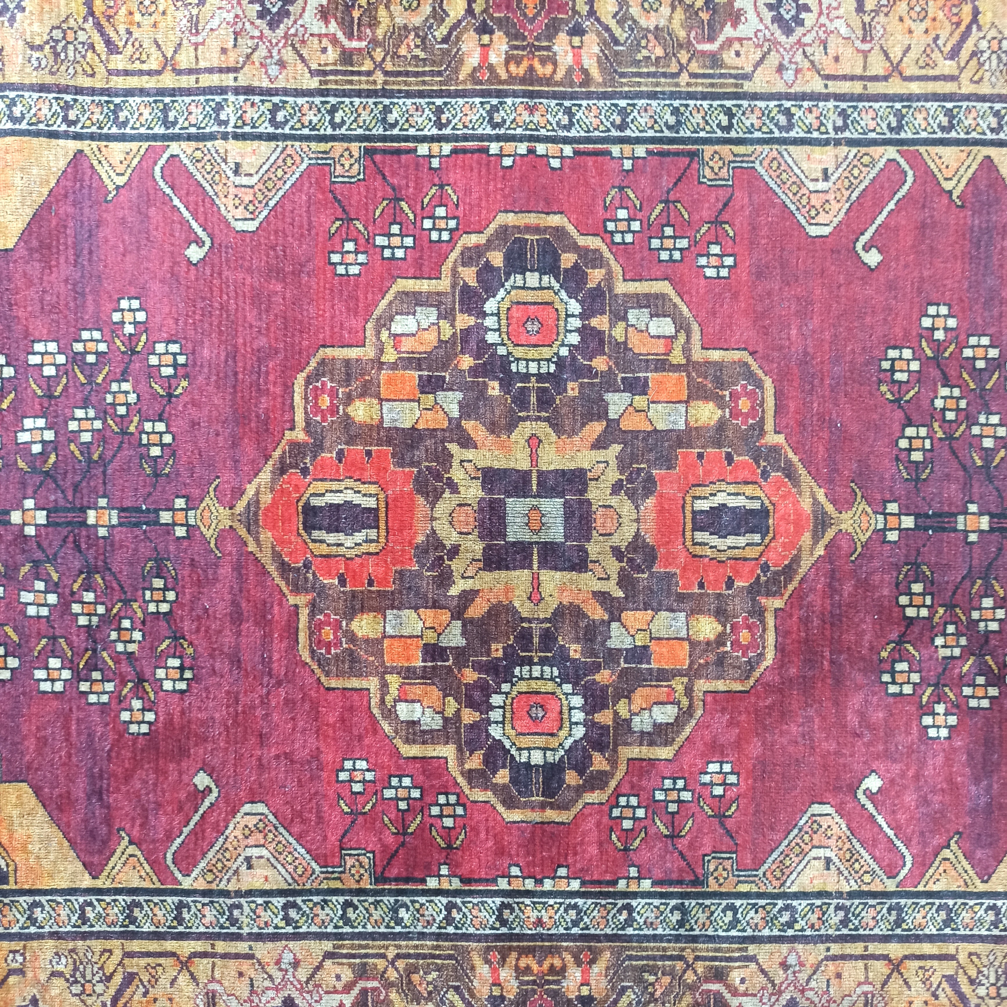 Turkish Oushak Dark Red Beige Rug