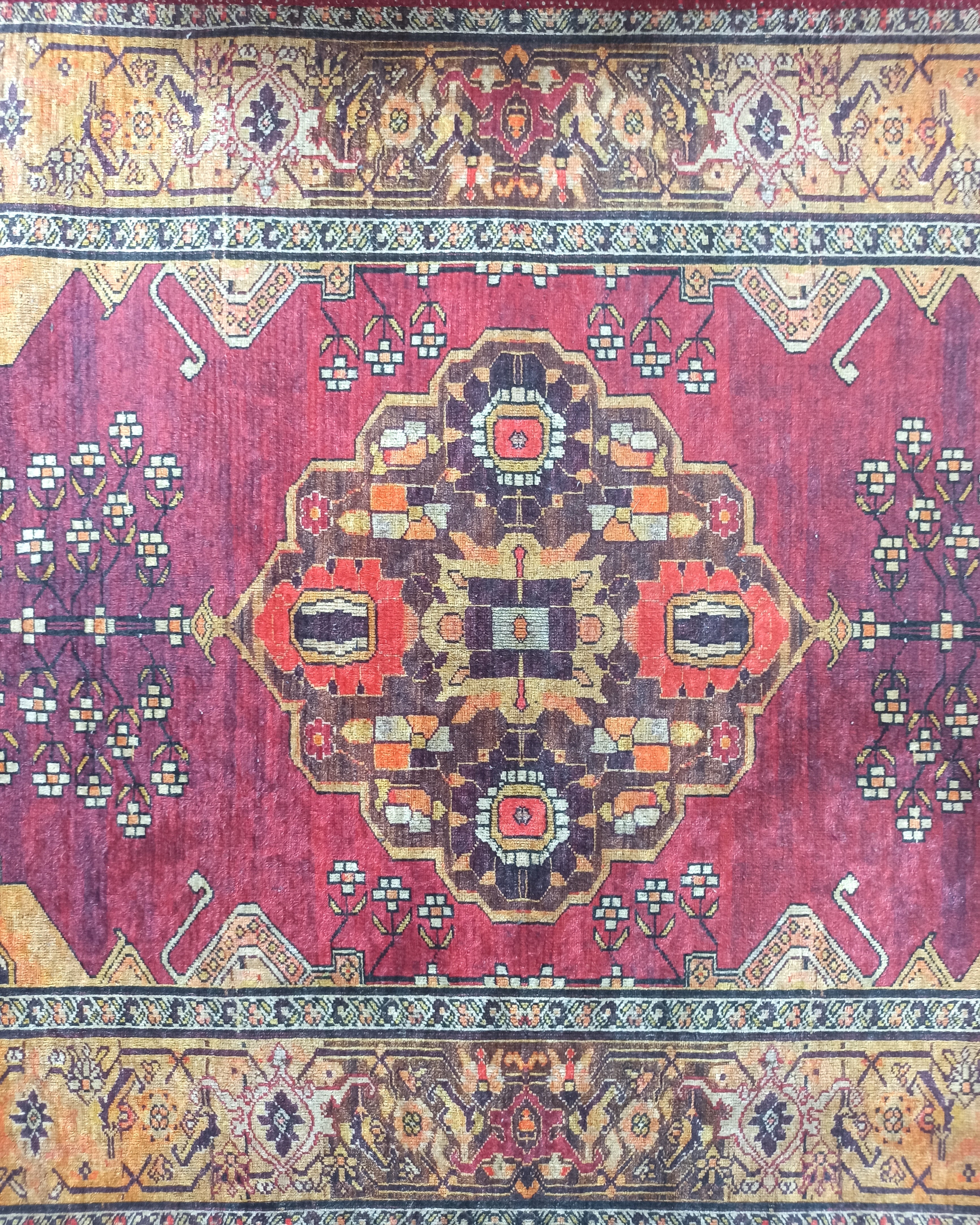 Turkish Oushak Dark Red Beige Rug