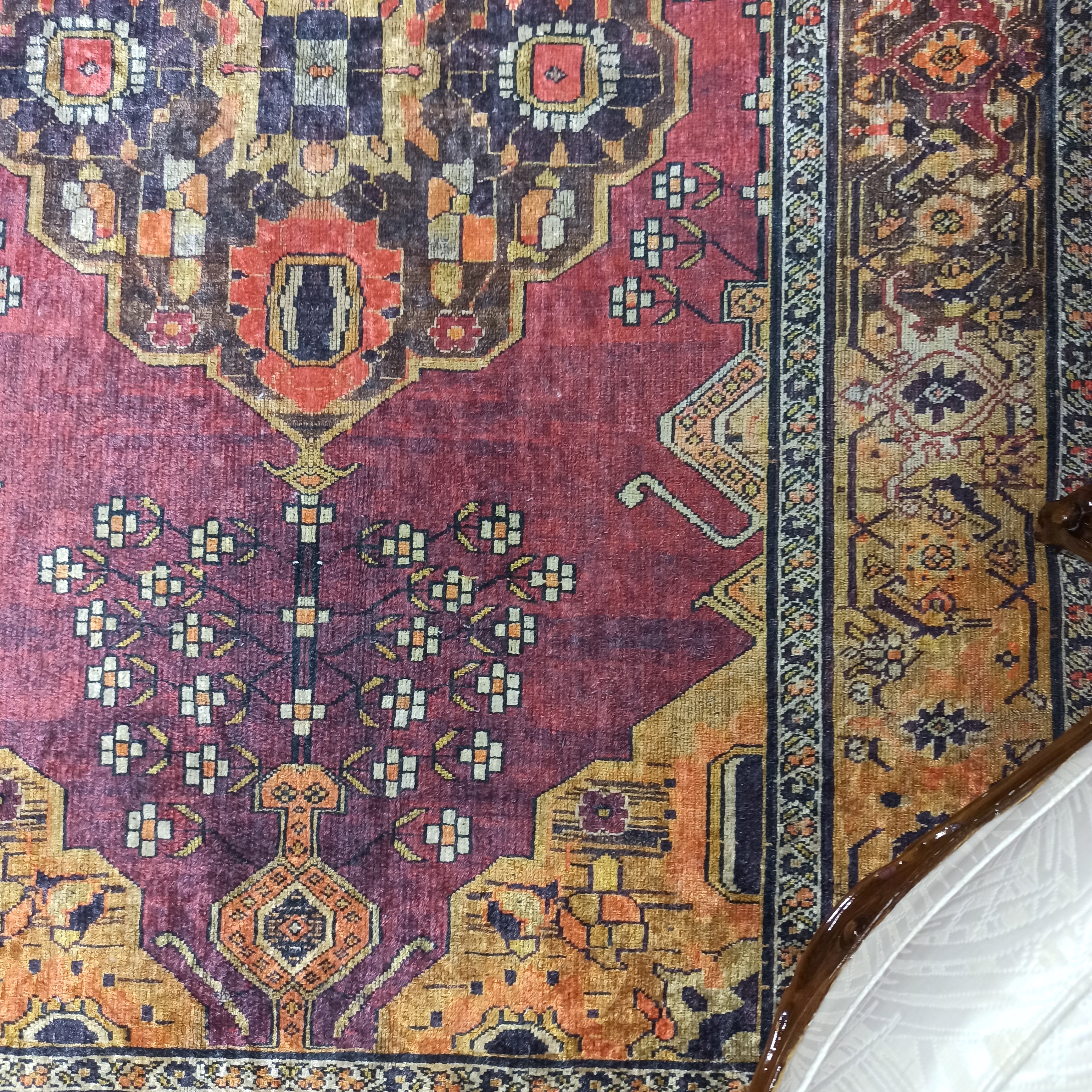 Turkish Oushak Dark Red Beige Rug