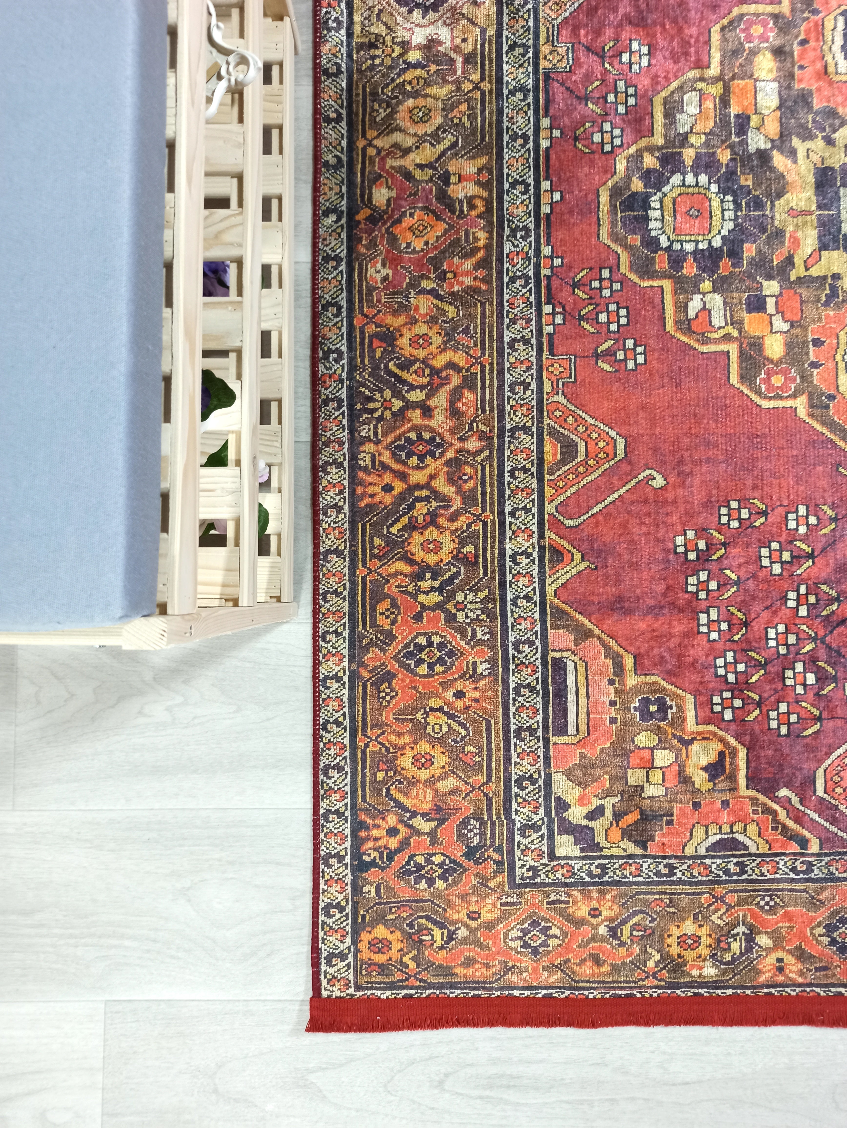 Turkish Oushak Dark Red Beige Rug