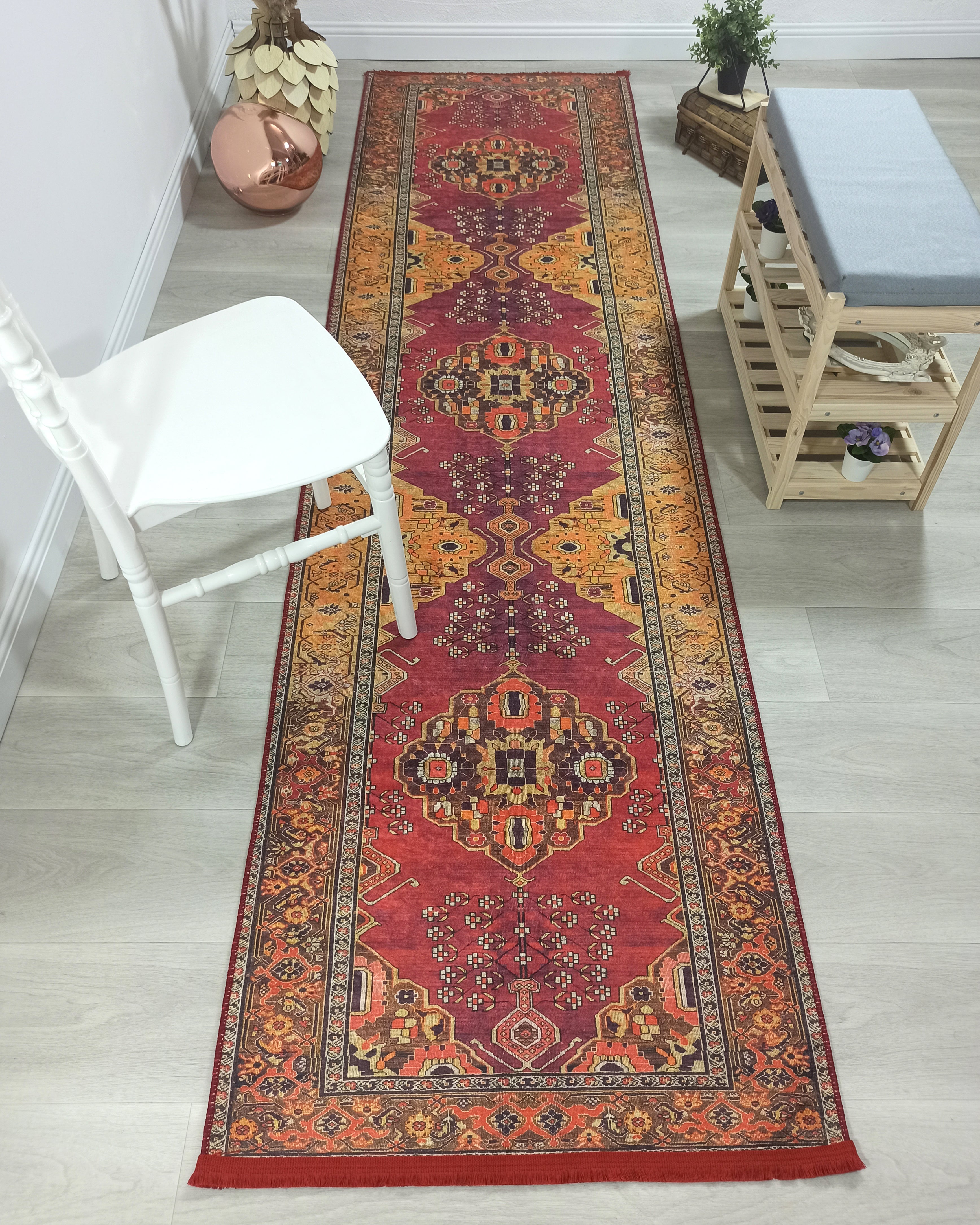 Turkish Oushak Dark Red Beige Rug