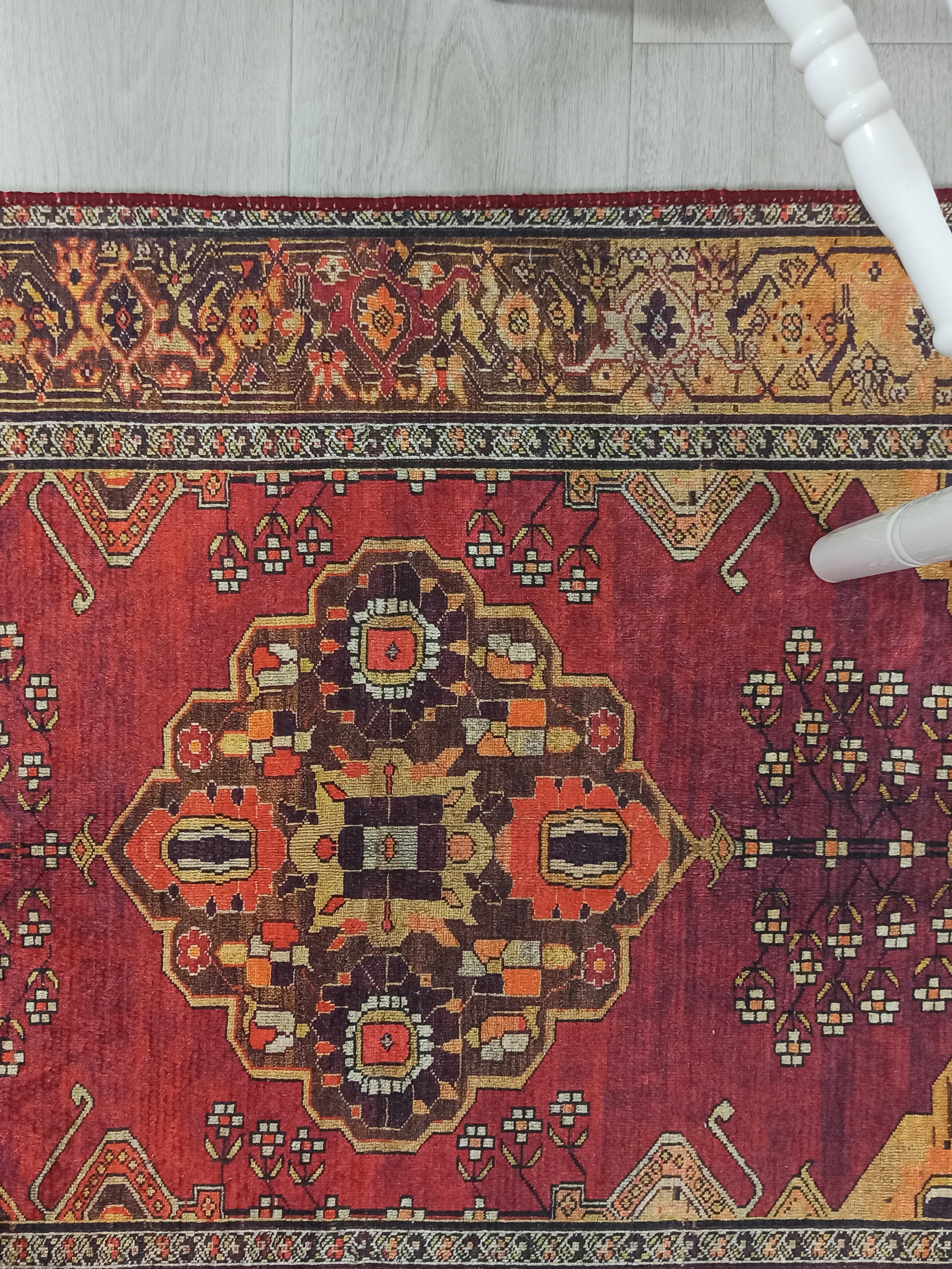 Turkish Oushak Dark Red Beige Rug