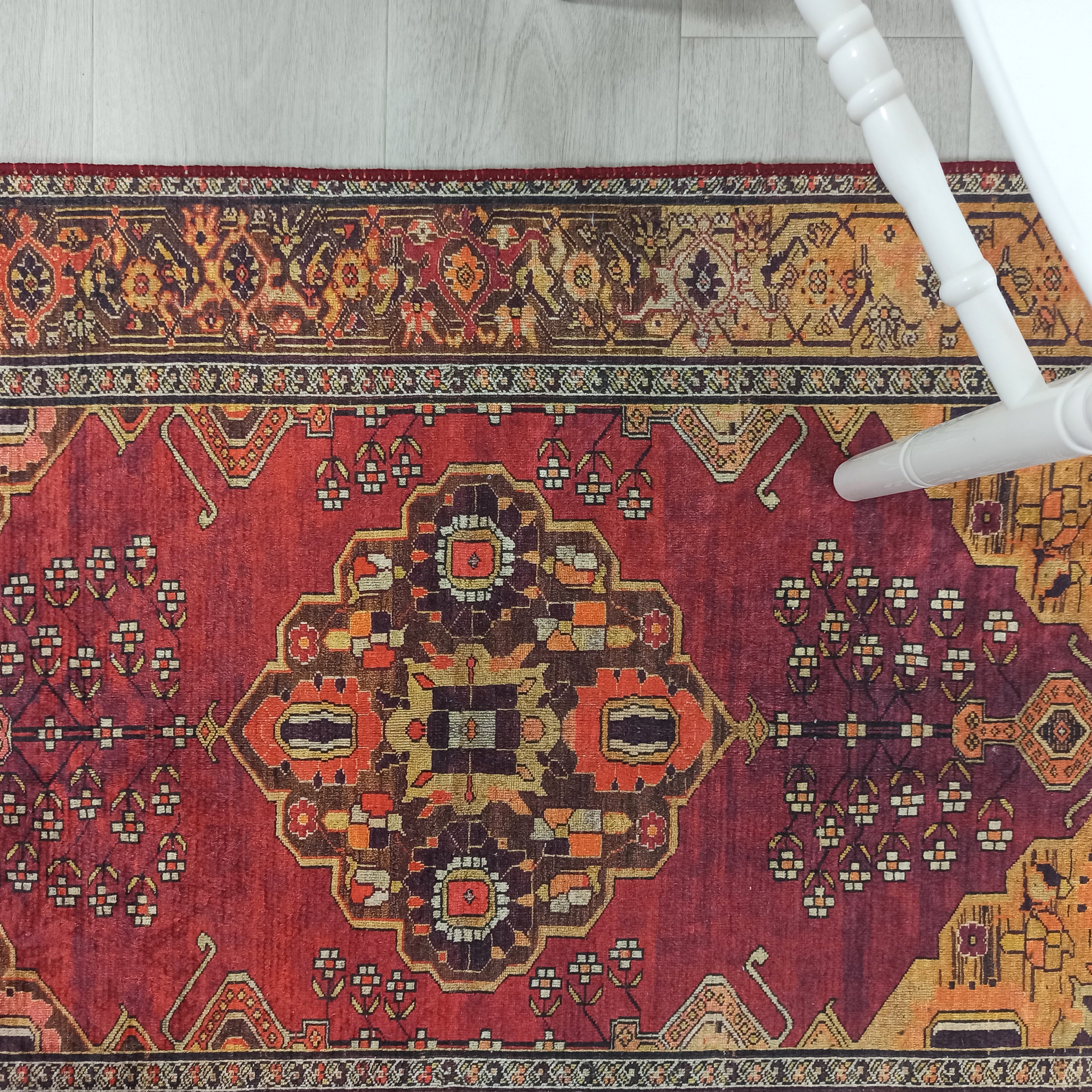 Turkish Oushak Dark Red Beige Rug