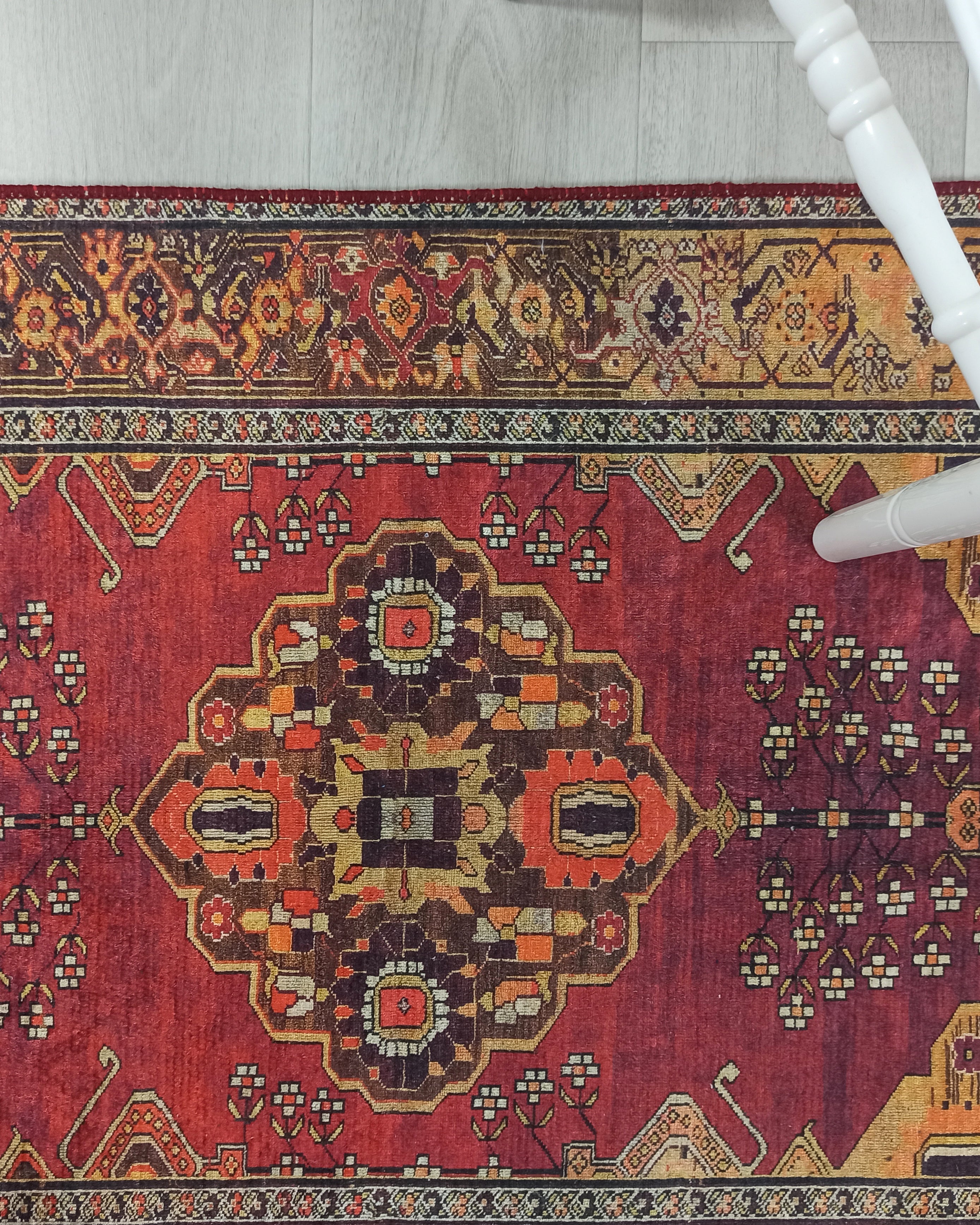 Turkish Oushak Dark Red Beige Rug