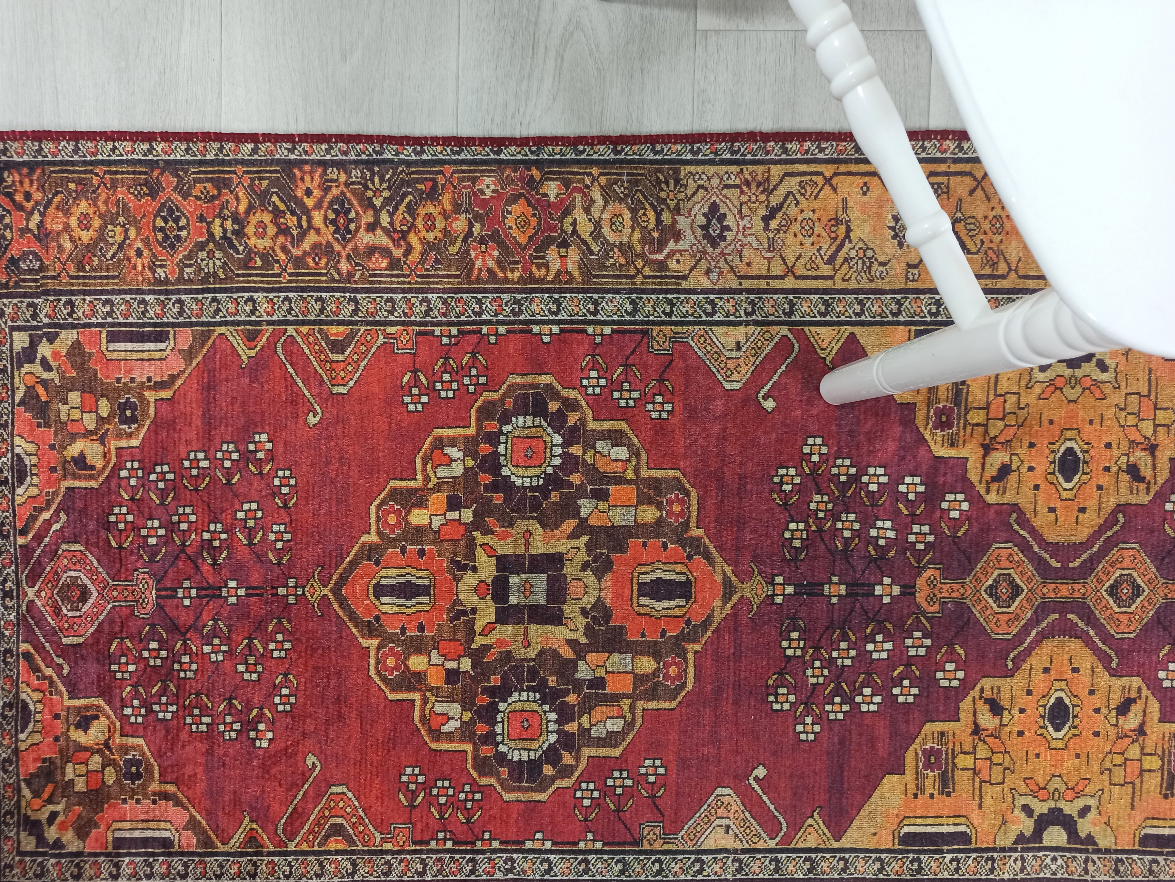 Turkish Oushak Dark Red Beige Rug