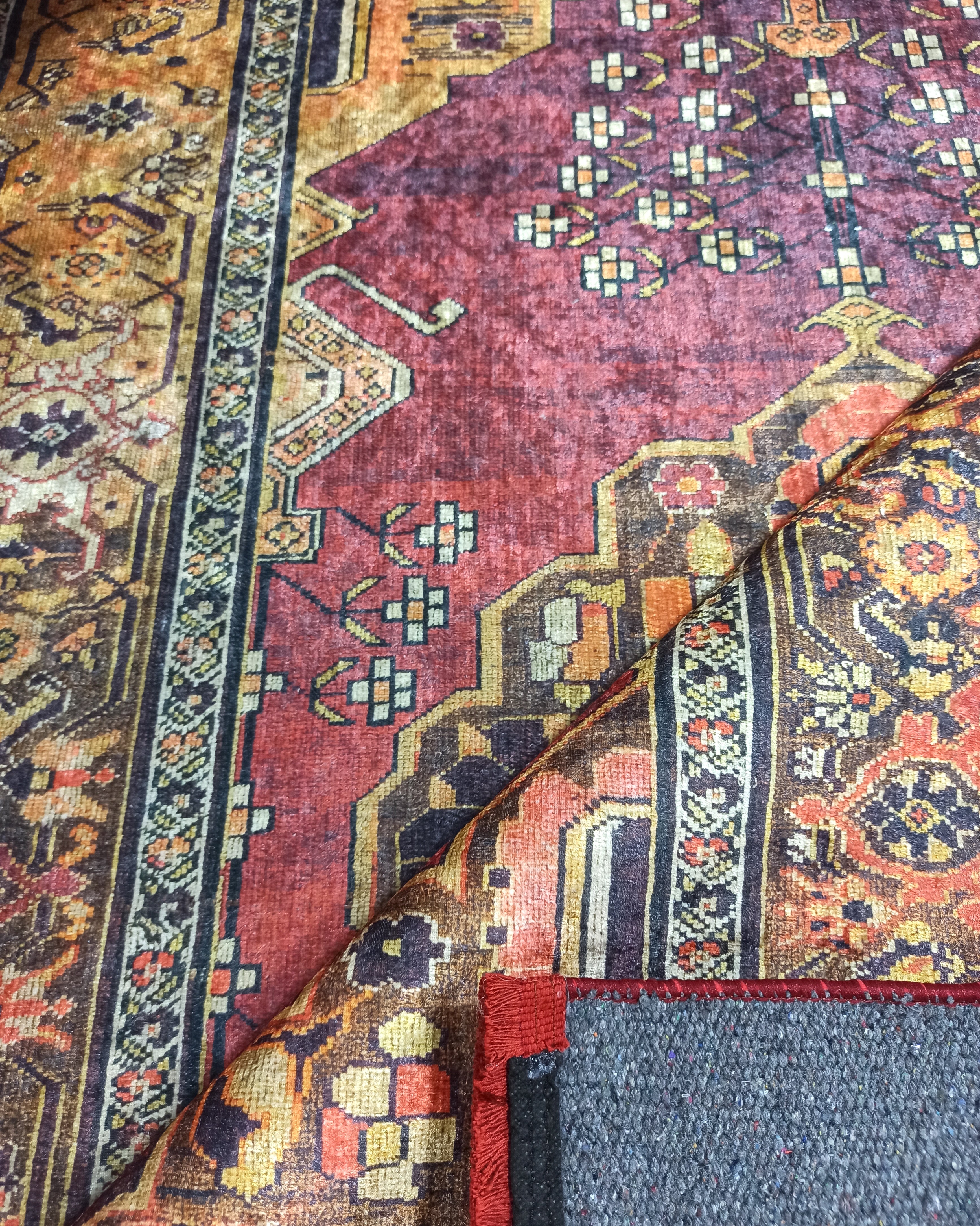 Turkish Oushak Dark Red Beige Rug