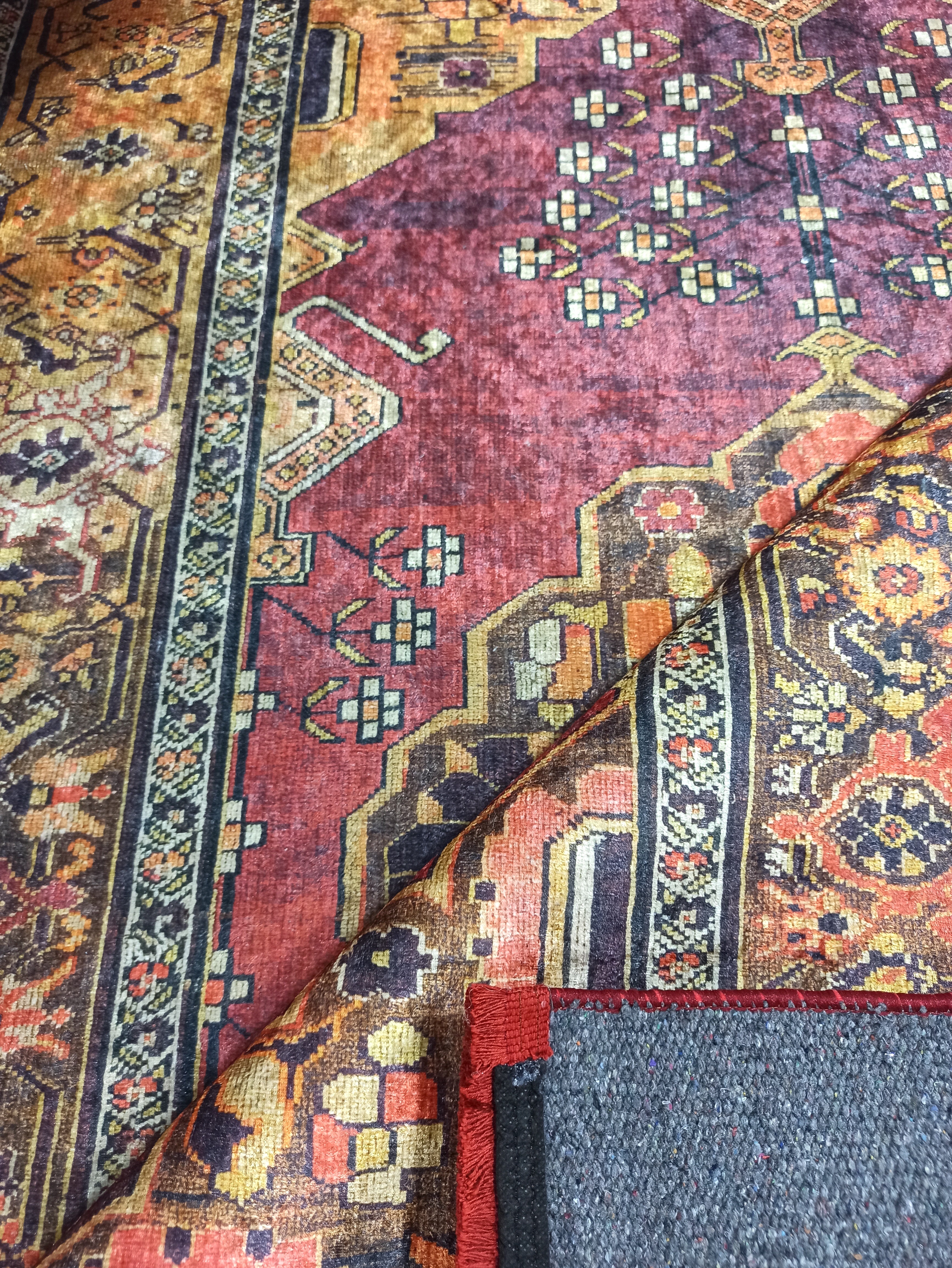 Turkish Oushak Dark Red Beige Rug