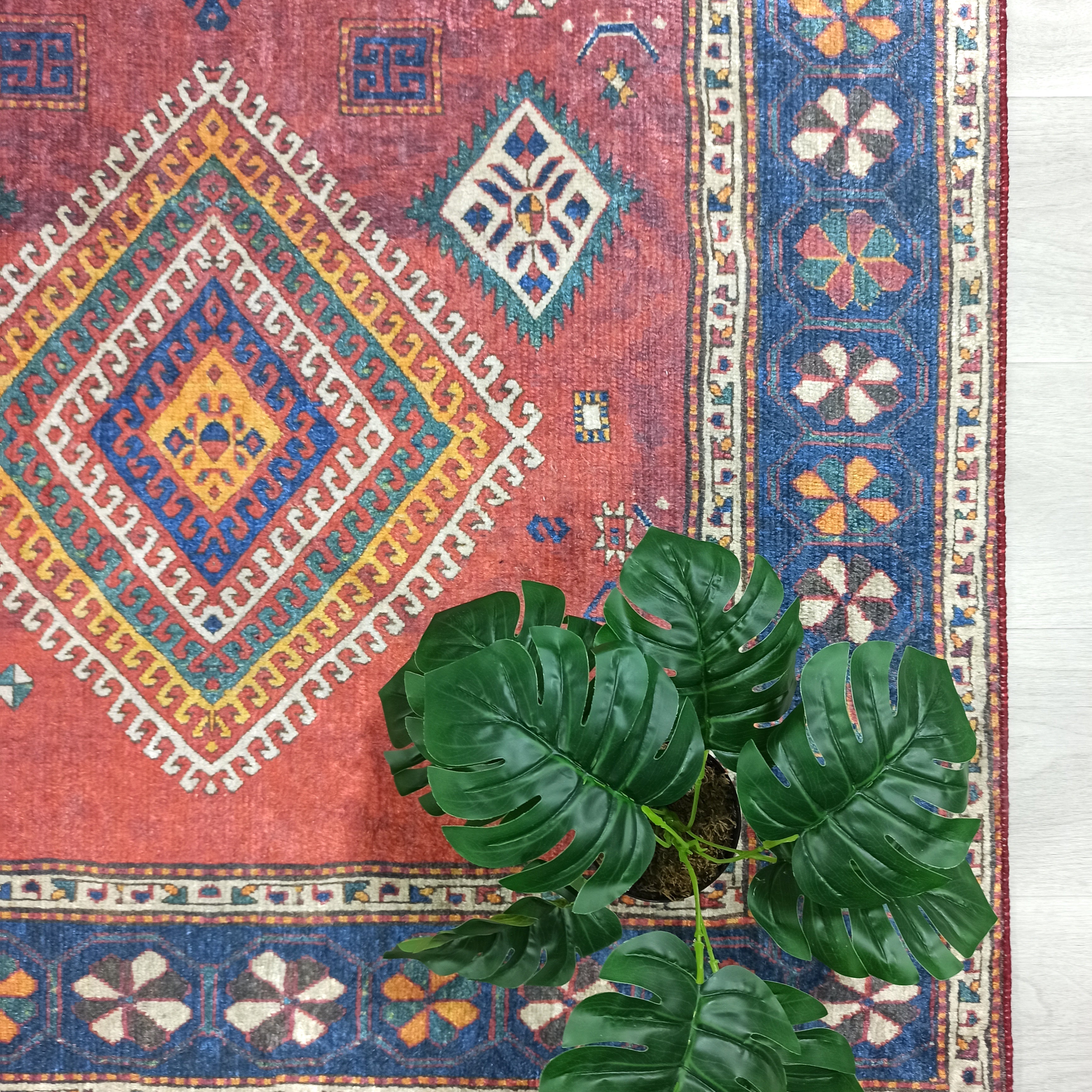 Persian Style Rug, Natural Ivory Colorful Geometry Rug