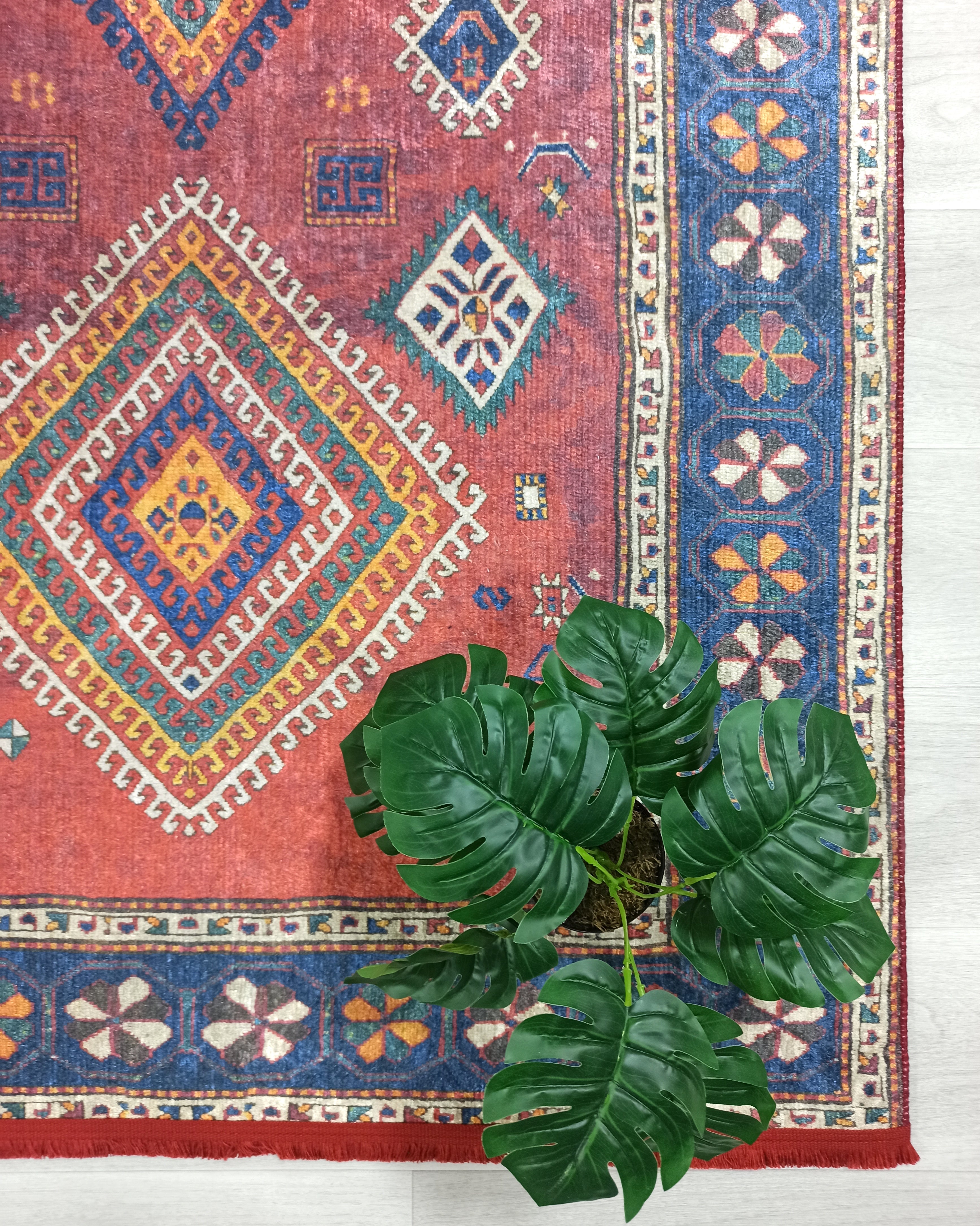 Persian Style Rug, Natural Ivory Colorful Geometry Rug