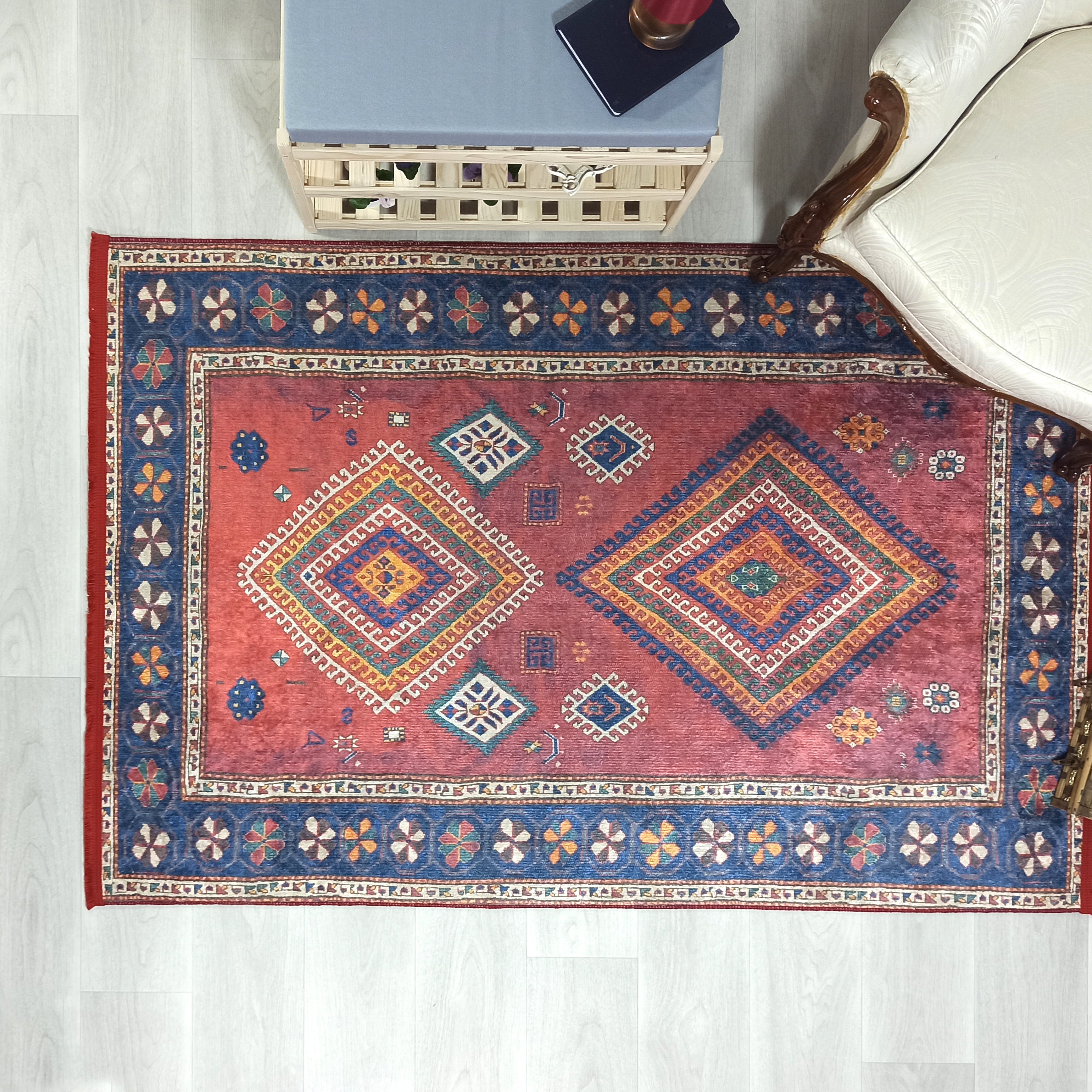 Persian Style Rug, Natural Ivory Colorful Geometry Rug