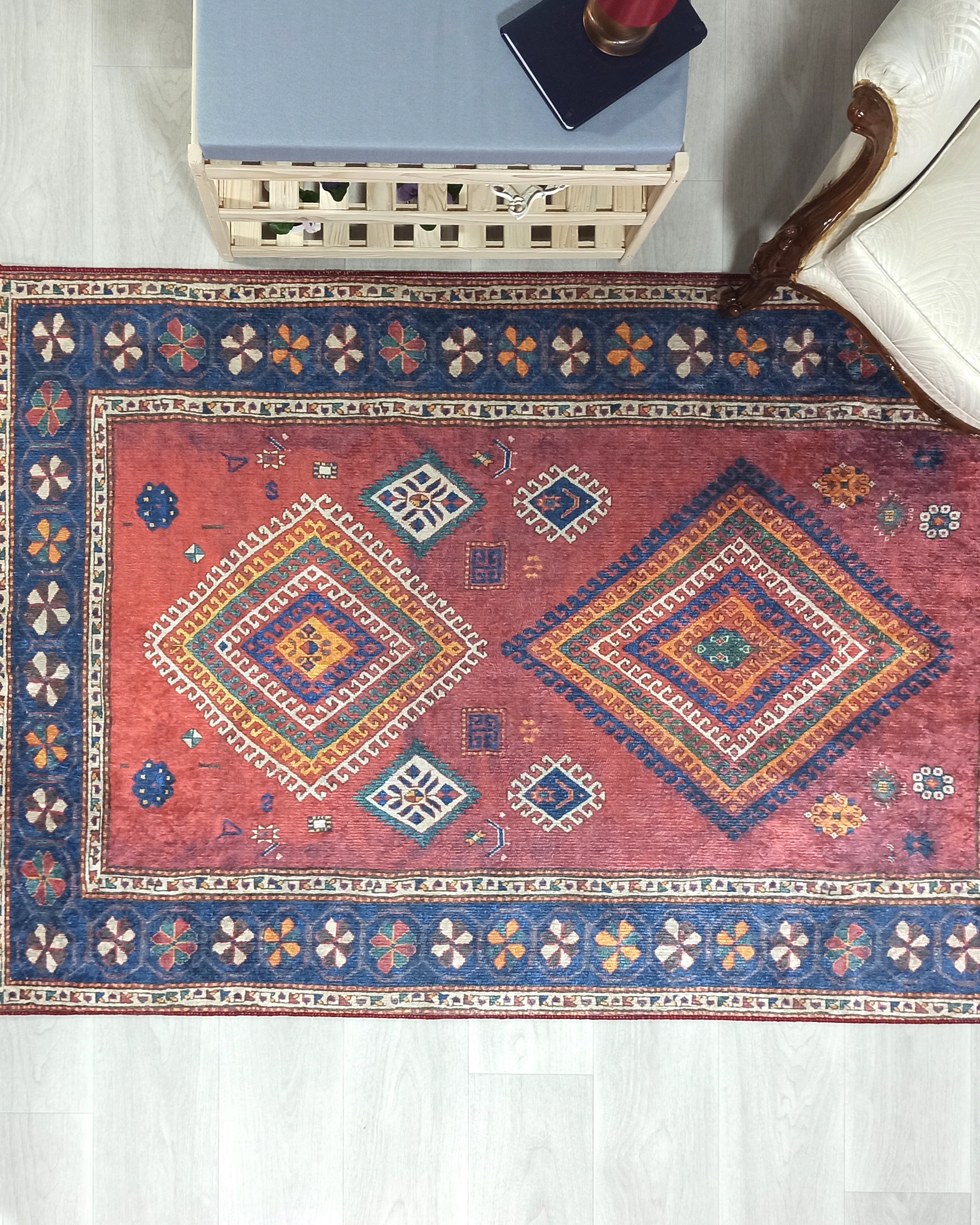 Persian Style Rug, Natural Ivory Colorful Geometry Rug
