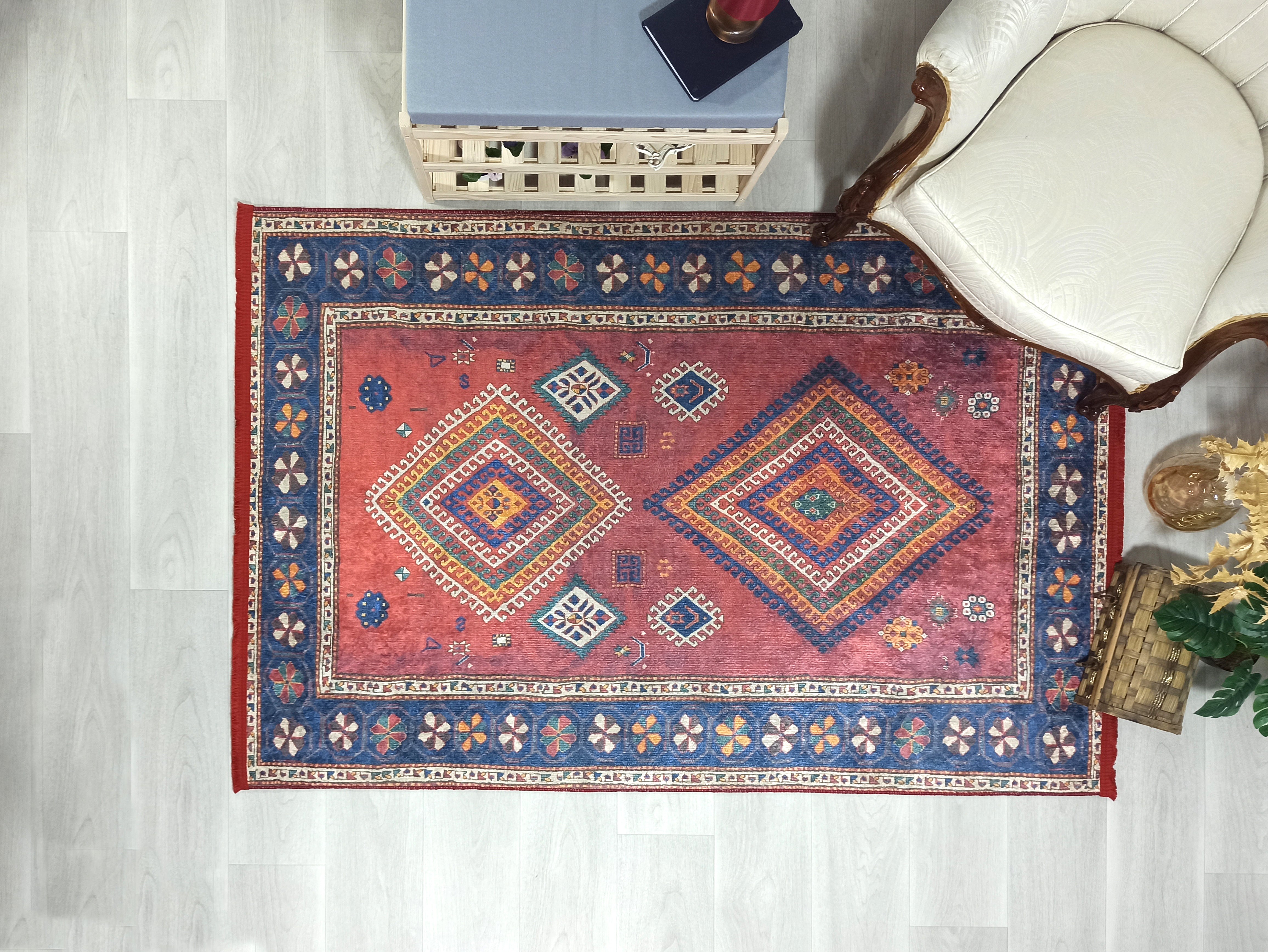 Persian Style Rug, Natural Ivory Colorful Geometry Rug