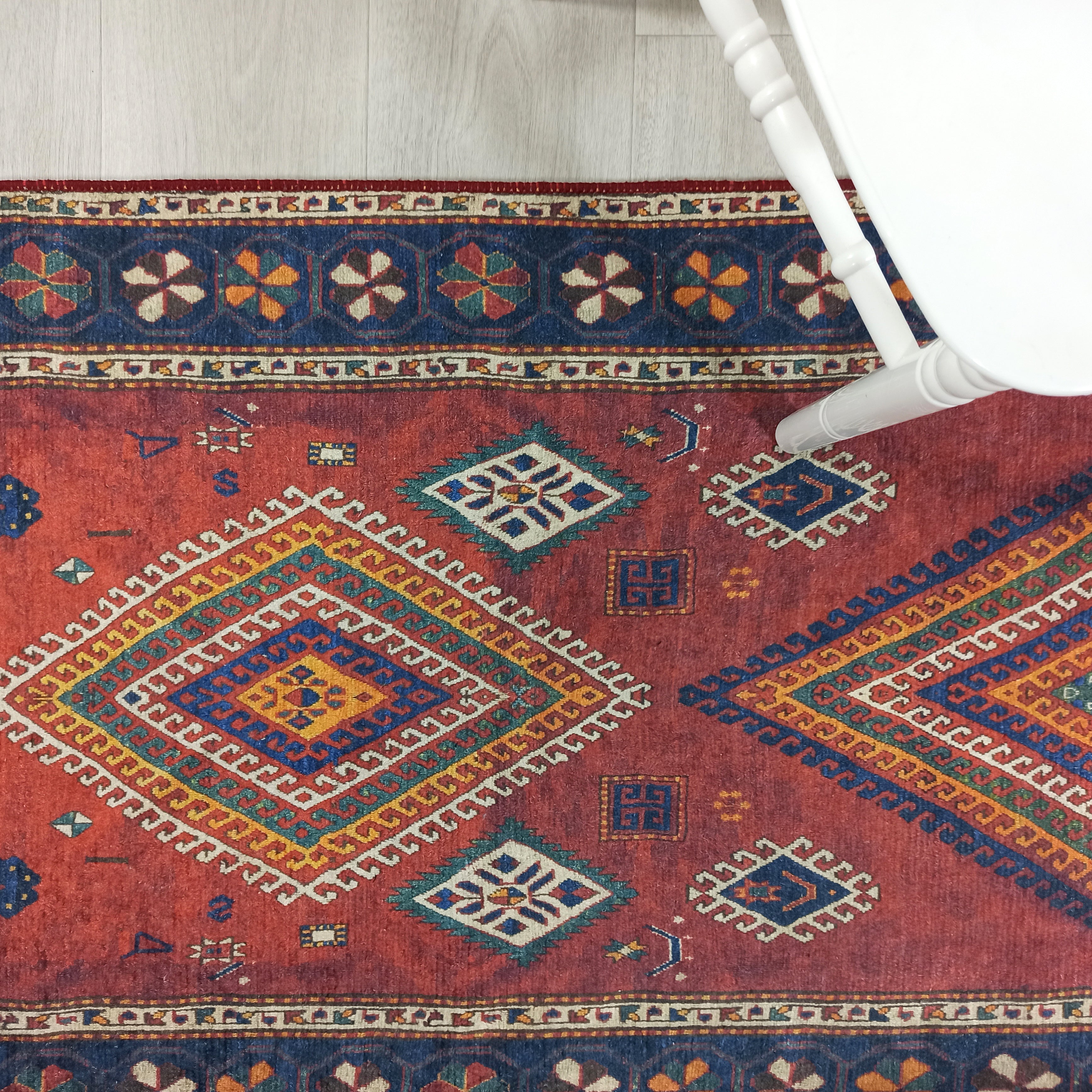 Persian Style Rug, Natural Ivory Colorful Geometry Rug