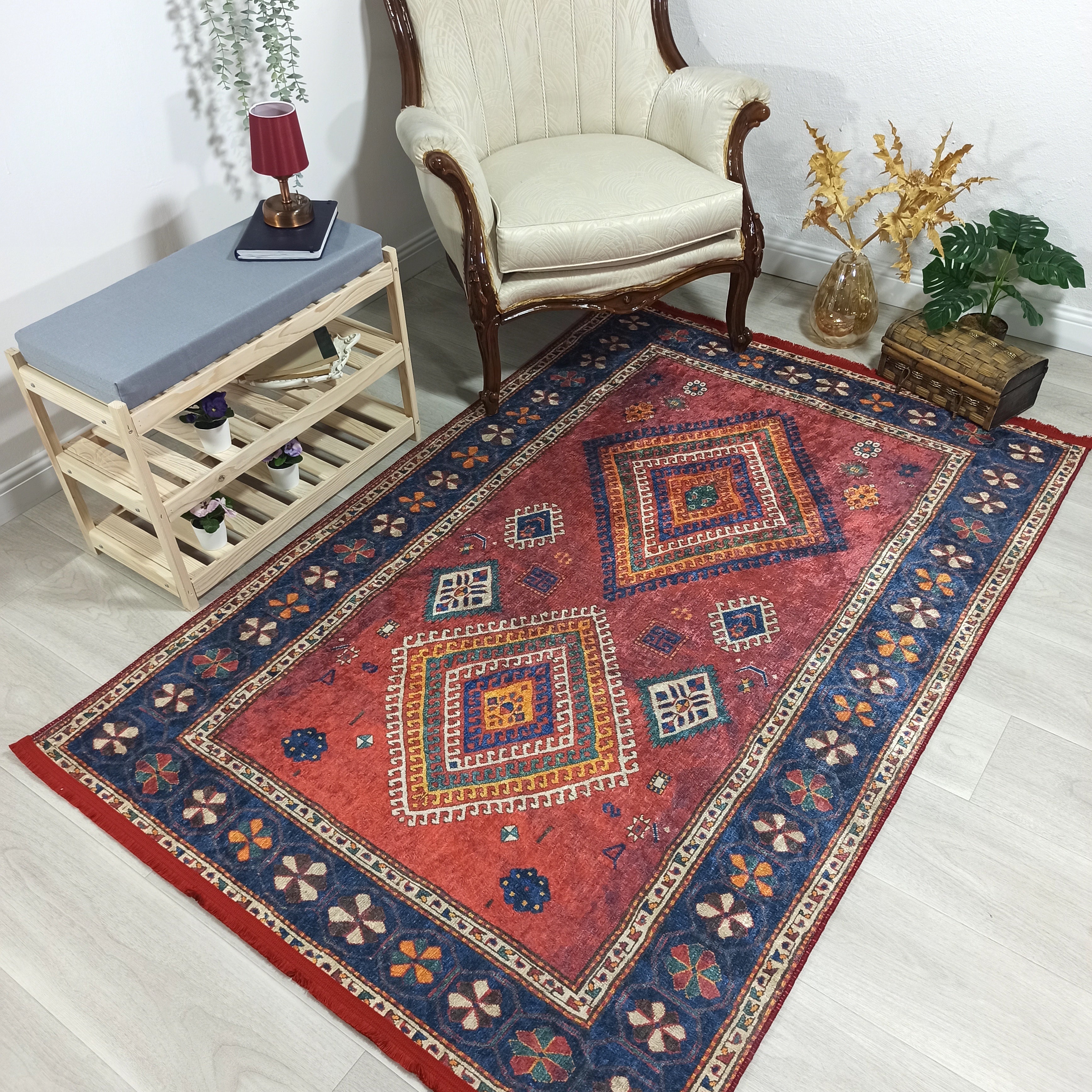 Persian Style Rug, Natural Ivory Colorful Geometry Rug
