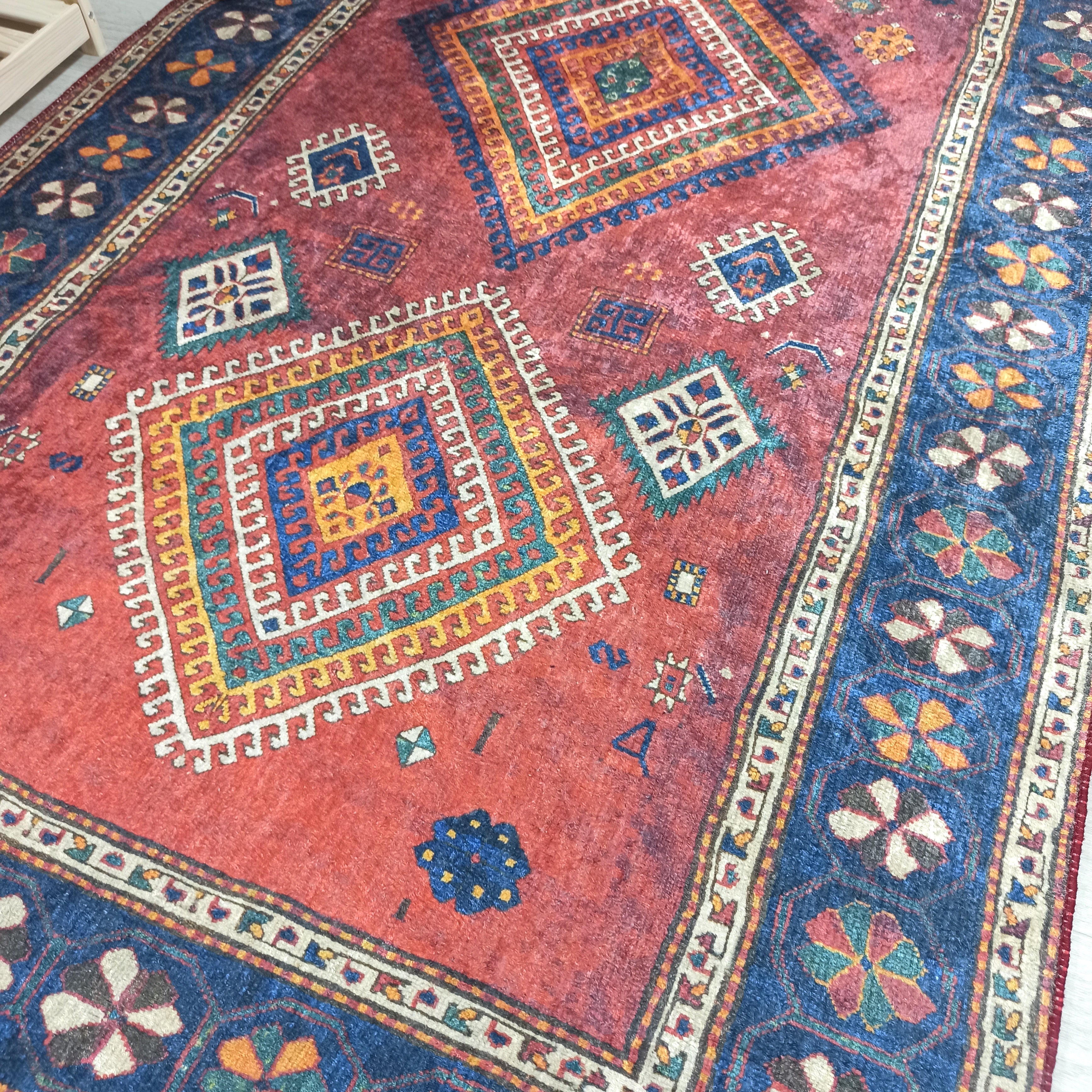 Persian Style Rug, Natural Ivory Colorful Geometry Rug