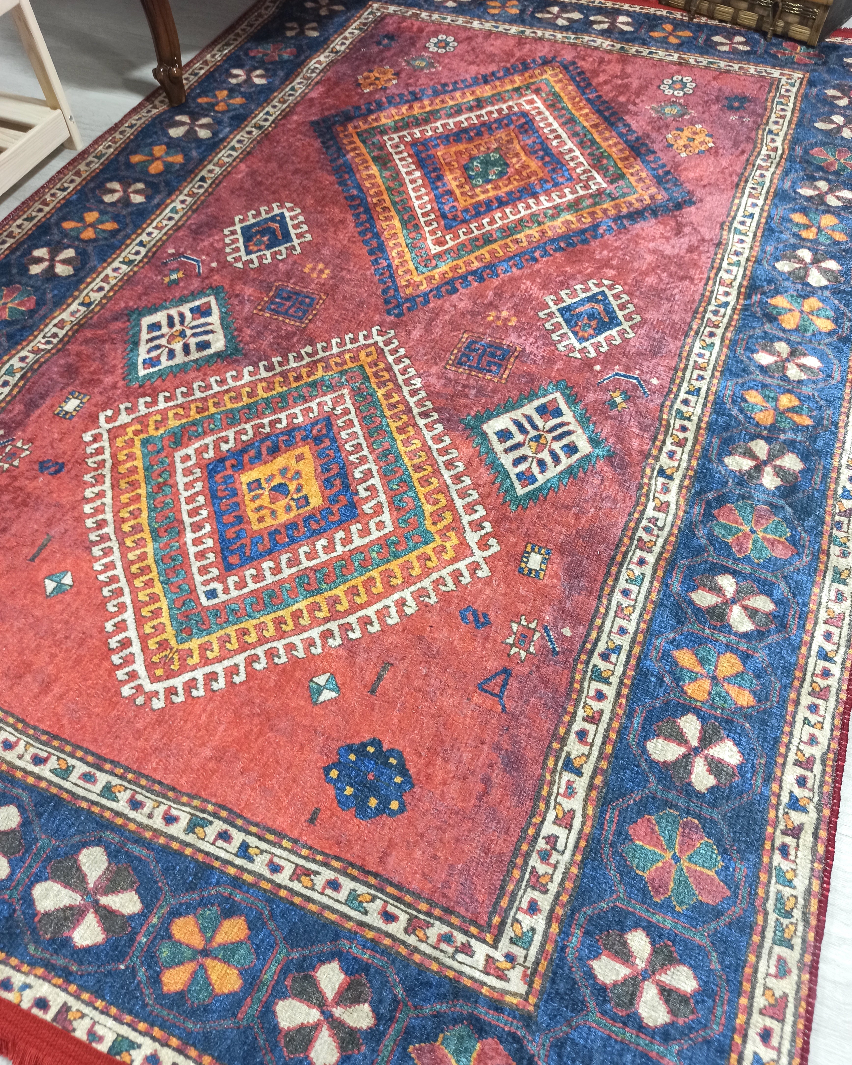 Persian Style Rug, Natural Ivory Colorful Geometry Rug