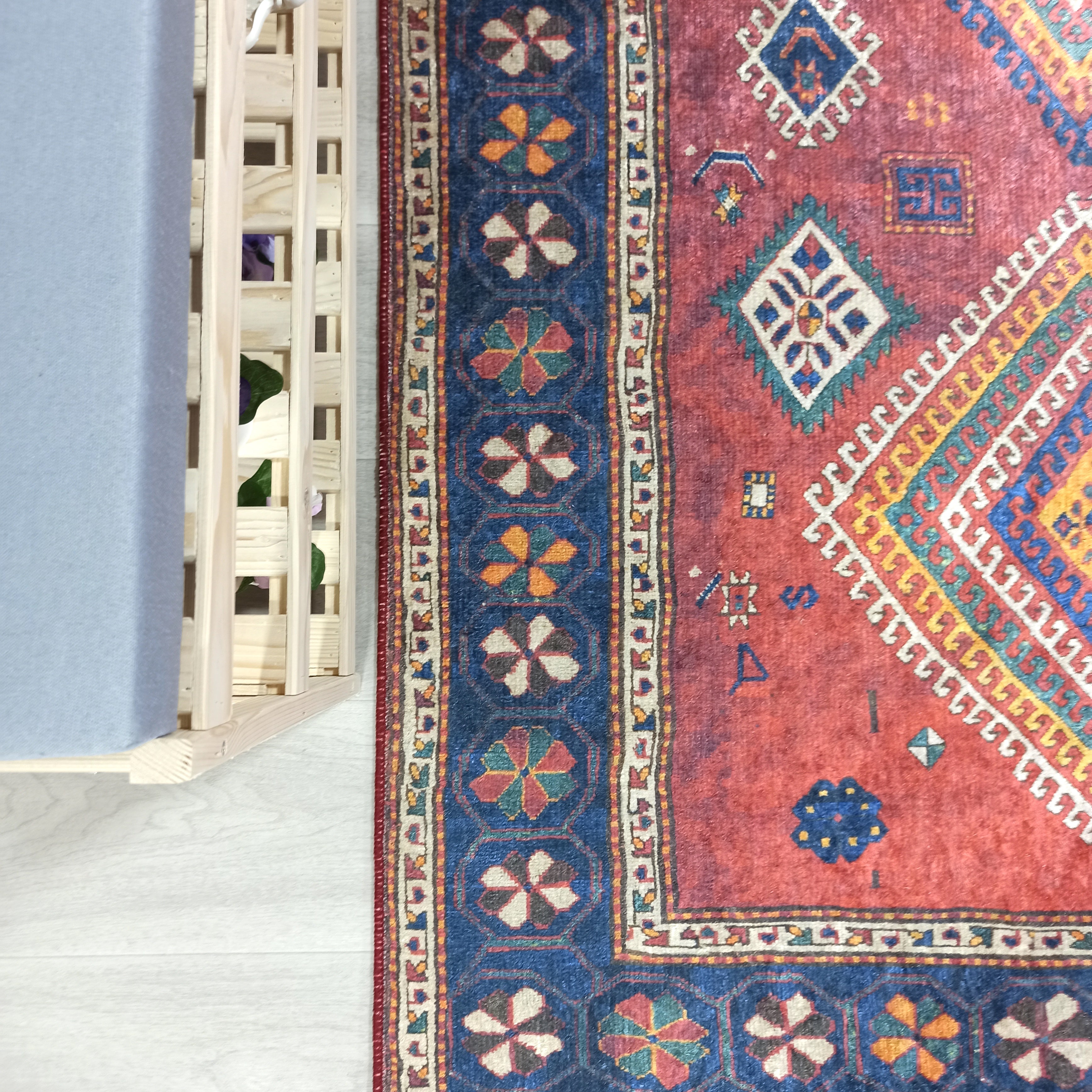 Persian Style Rug, Natural Ivory Colorful Geometry Rug