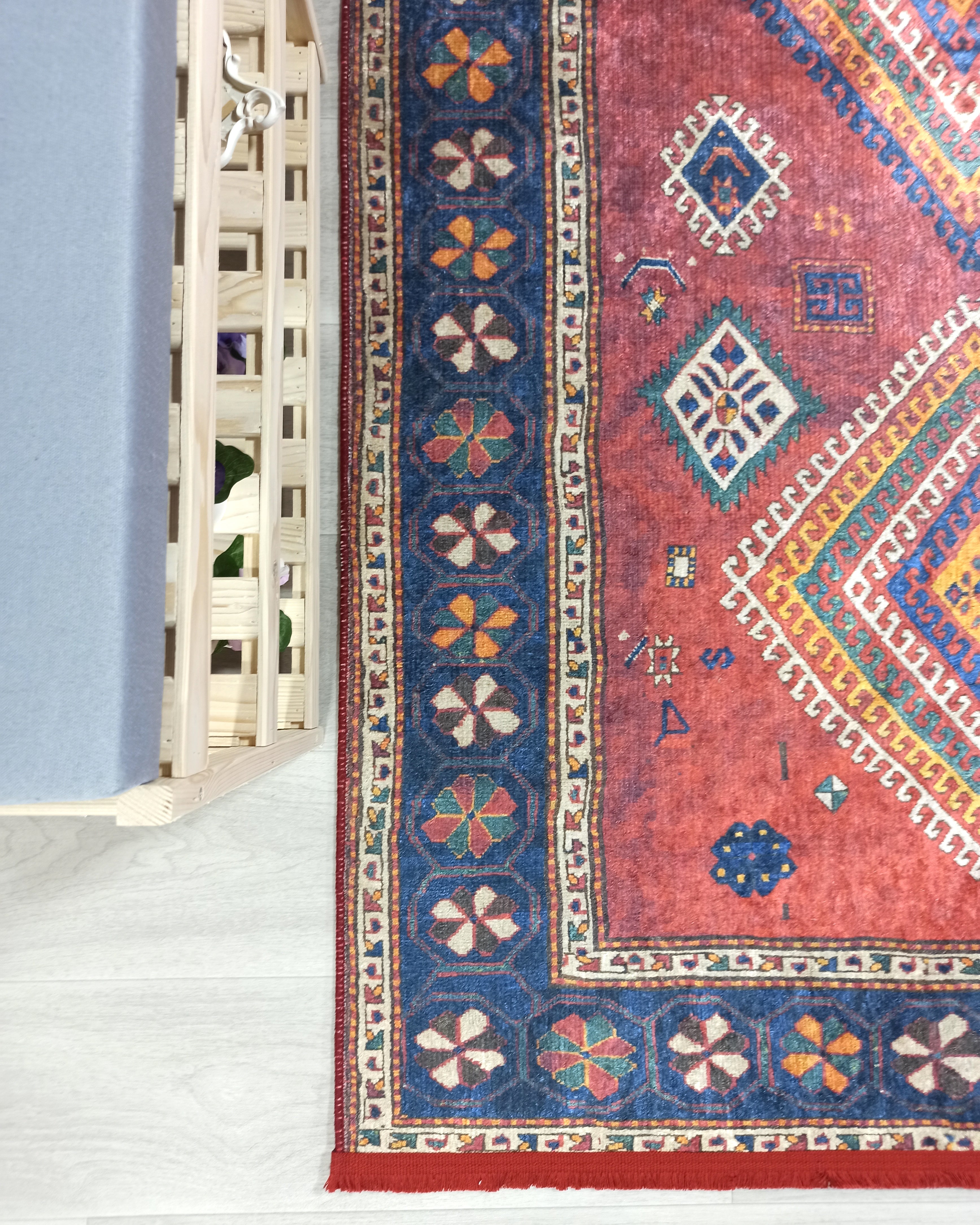 Persian Style Rug, Natural Ivory Colorful Geometry Rug