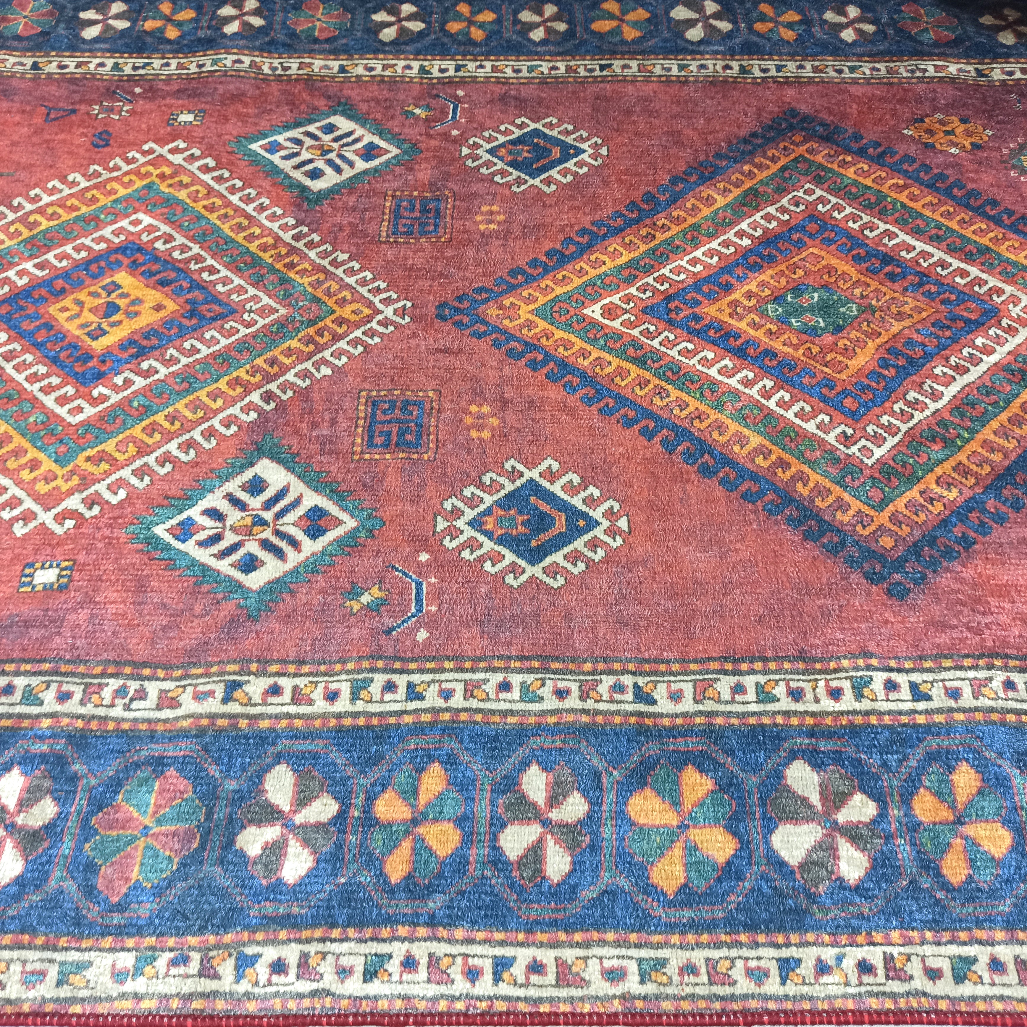 Persian Style Rug, Natural Ivory Colorful Geometry Rug