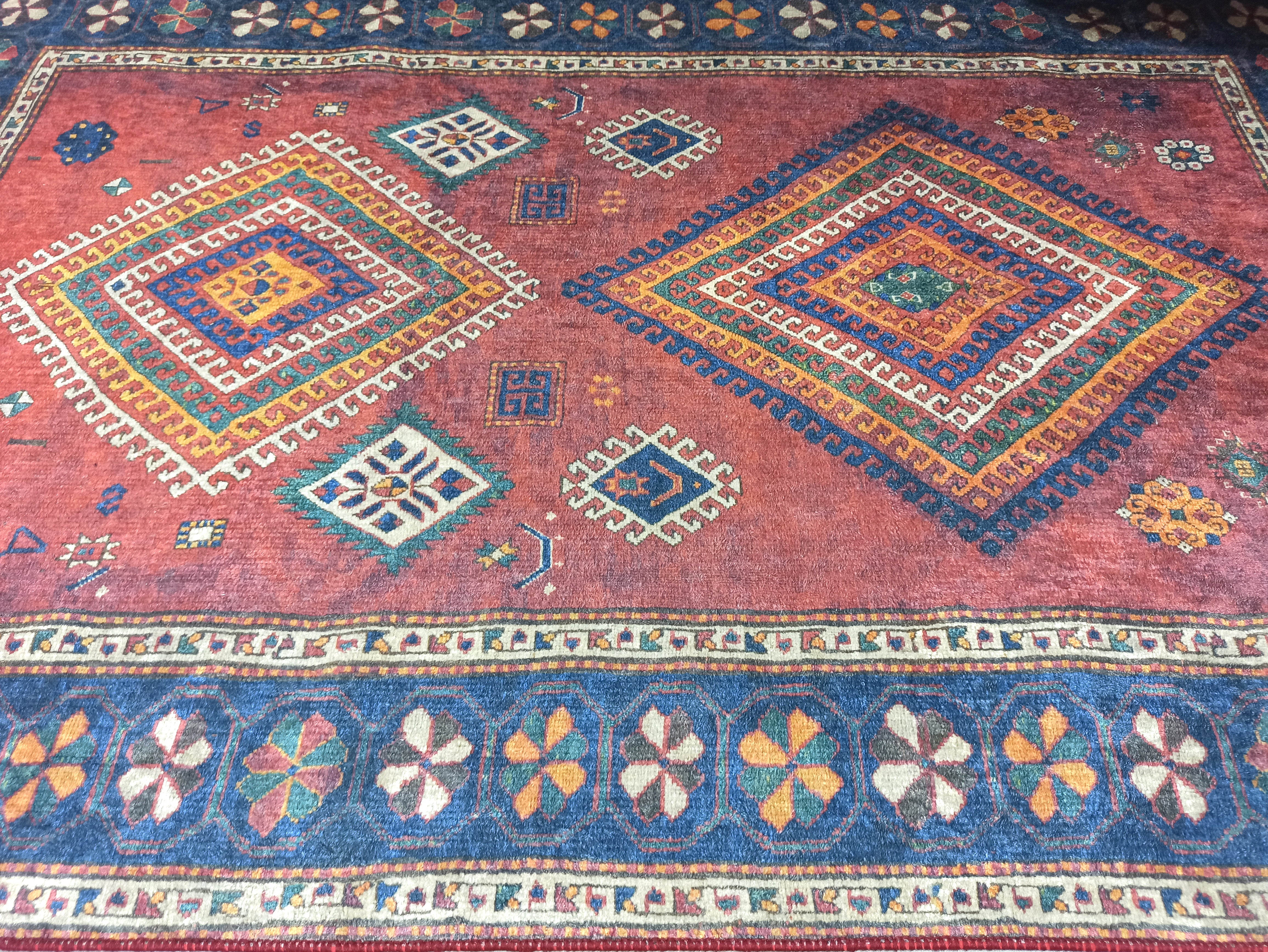 Persian Style Rug, Natural Ivory Colorful Geometry Rug