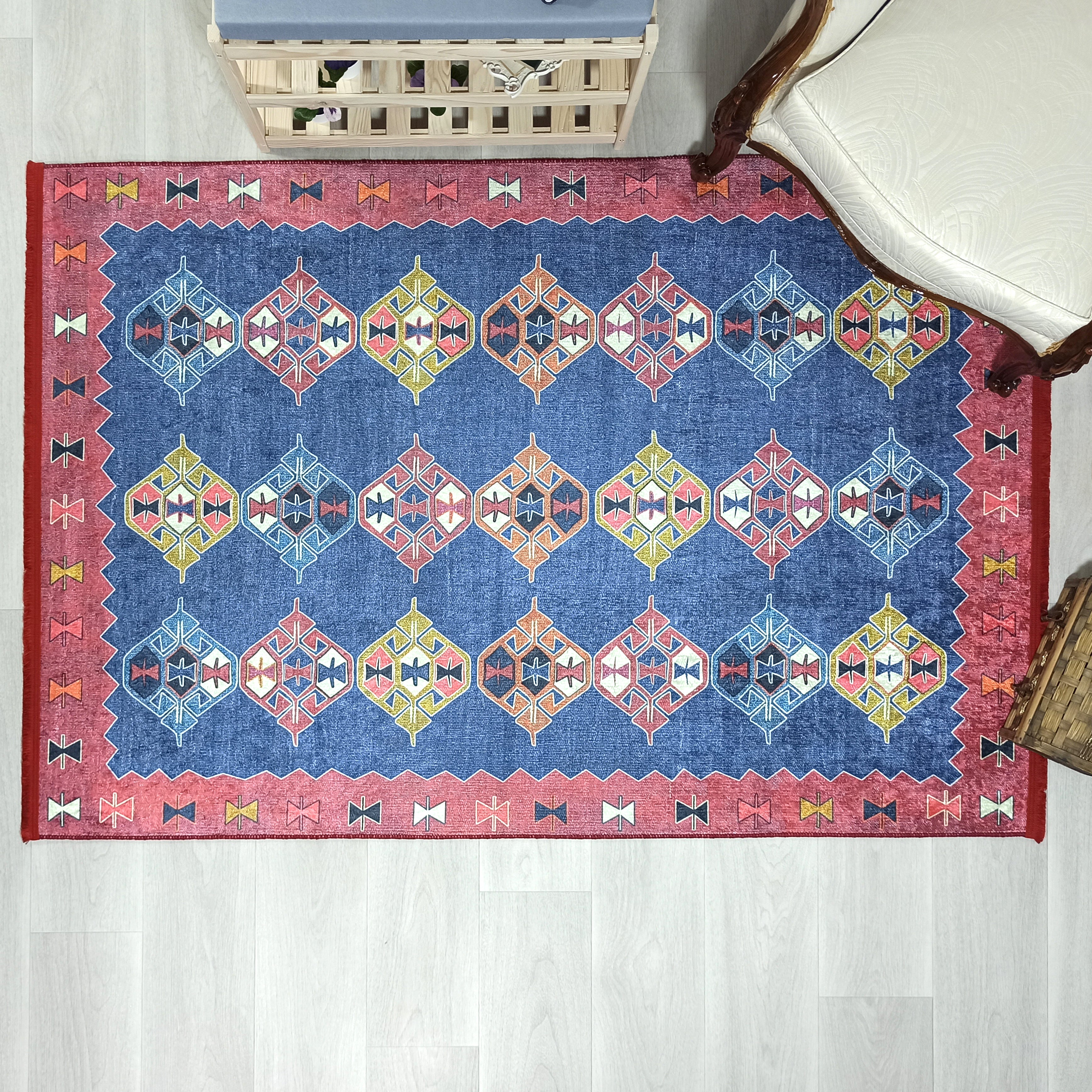 Persian Heriz Blue Red Oriental Area Rug