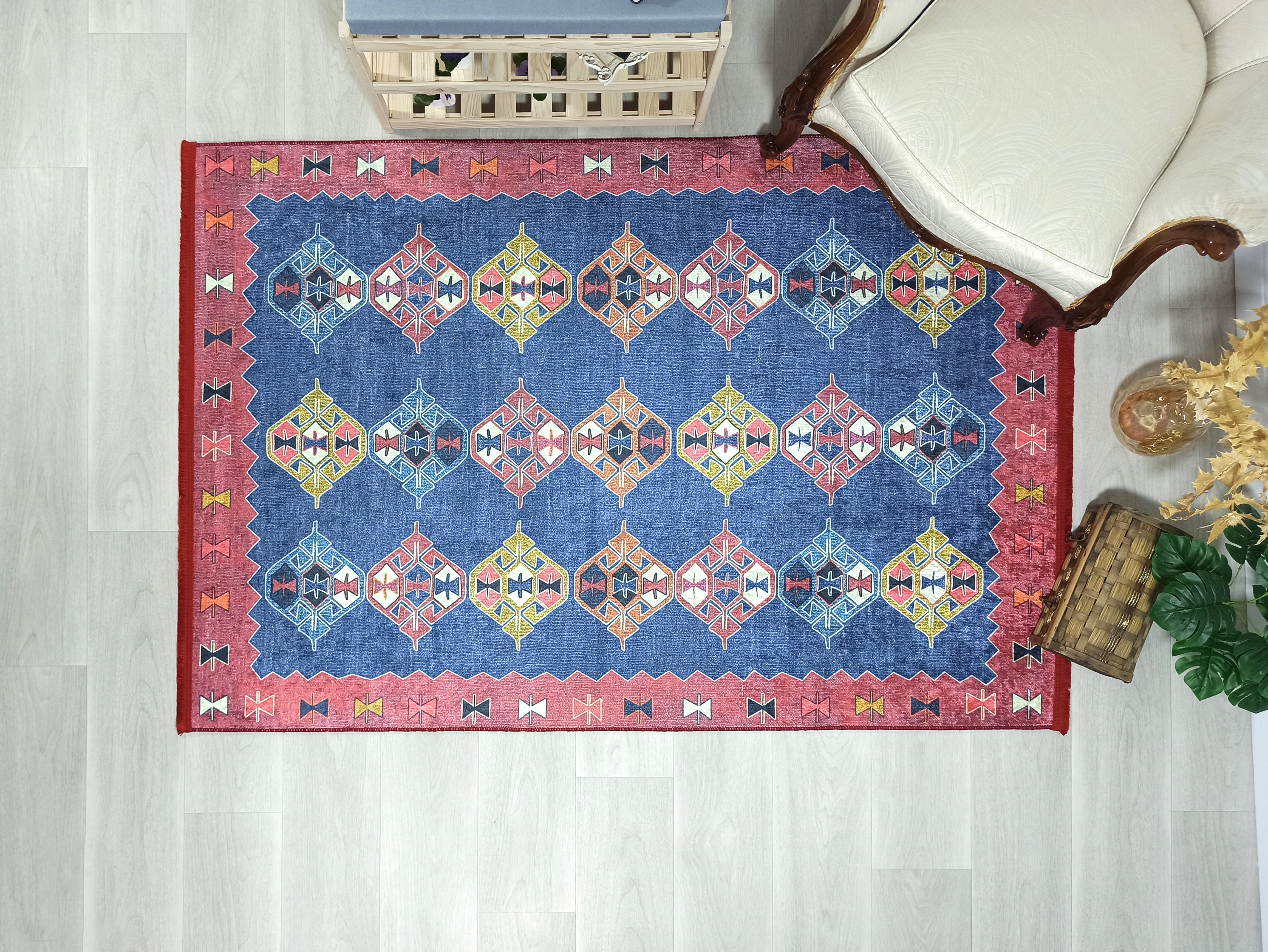 Persian Heriz Blue Red Oriental Area Rug