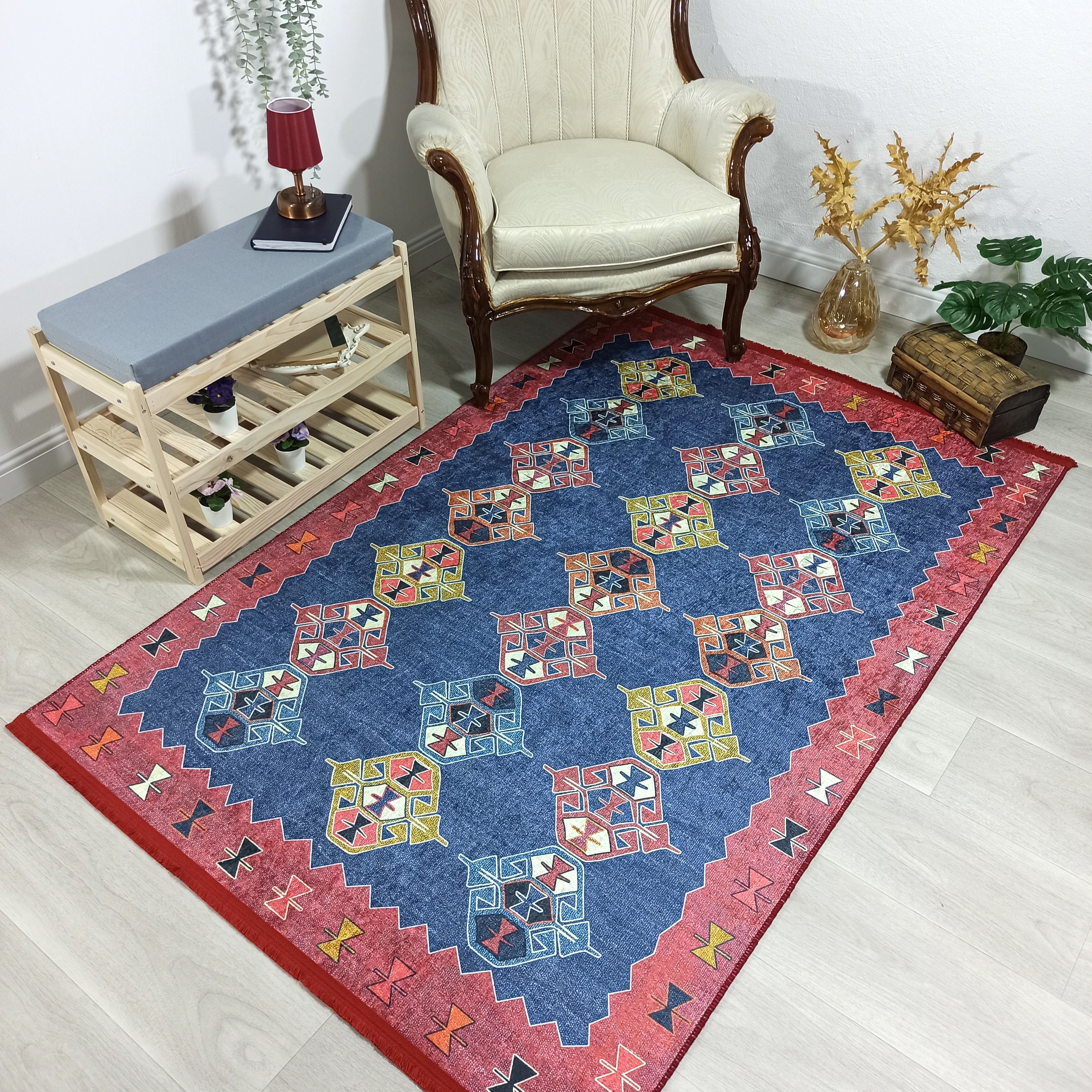 Persian Heriz Blue Red Oriental Area Rug