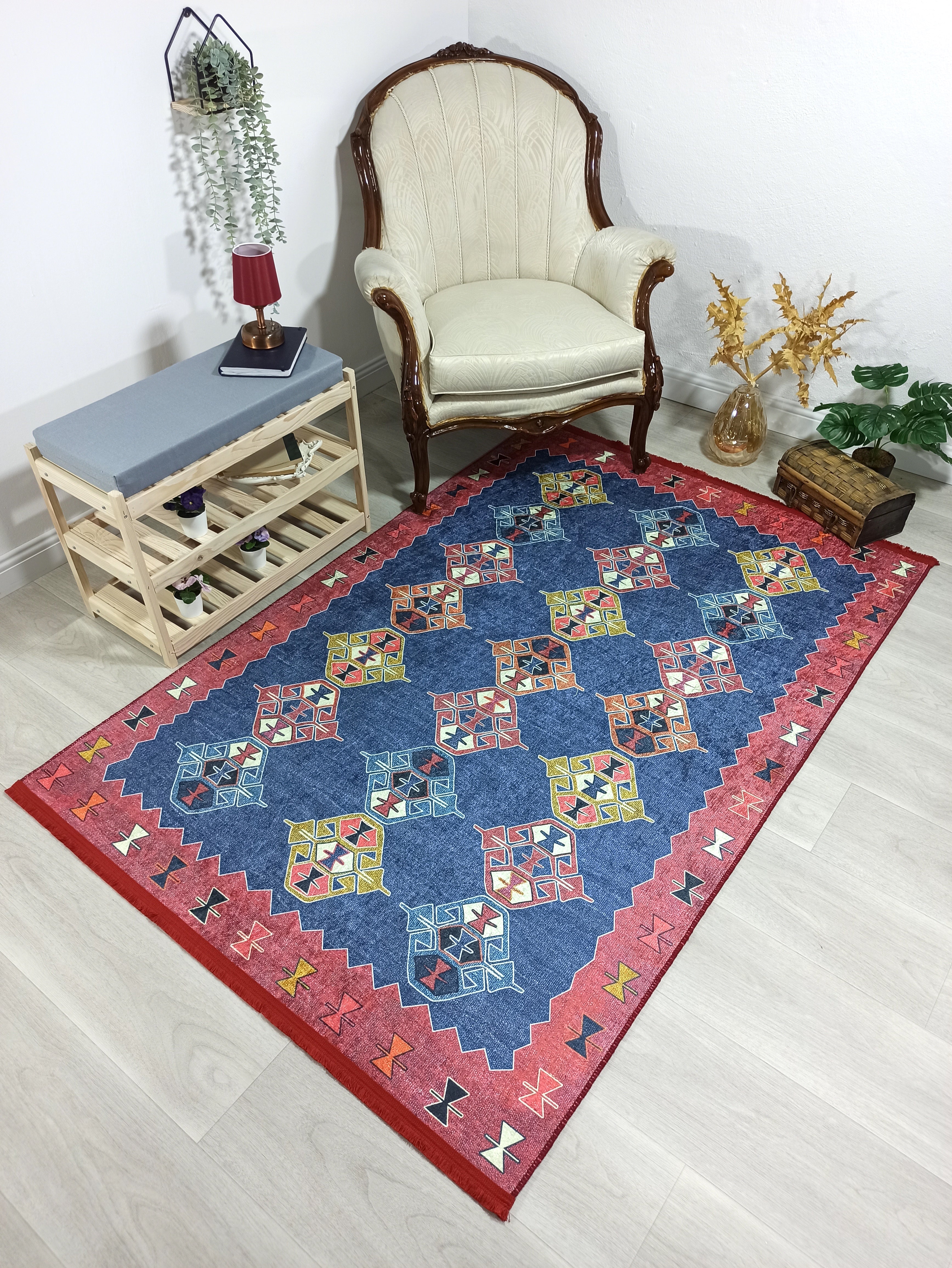 Persian Heriz Blue Red Oriental Area Rug