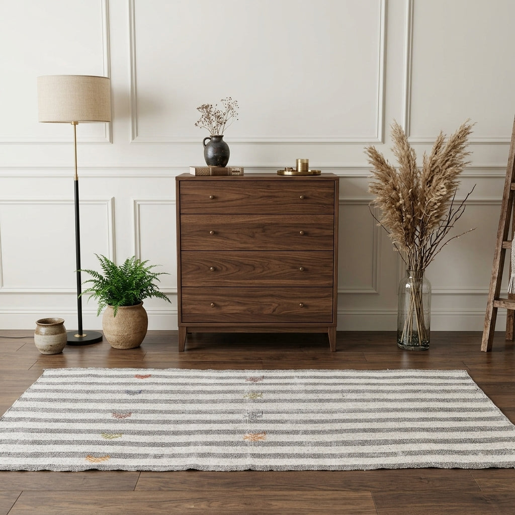 Striped pattern on the Simumut vintage kilim runner rug – handwoven flatweave in Anatolia, Turkey