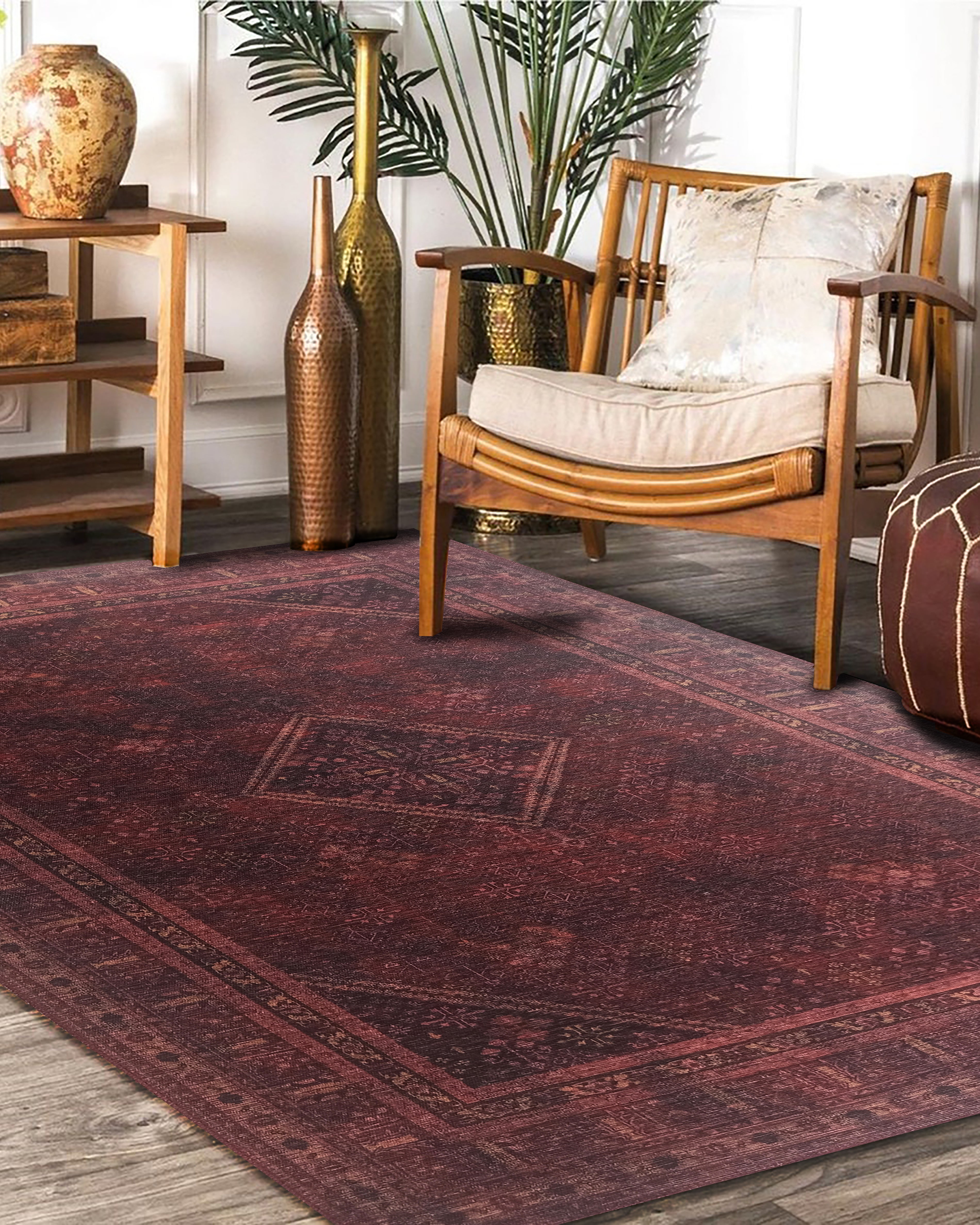 Shaza Turkish Vintage Geometric Burgundy & Red Rug