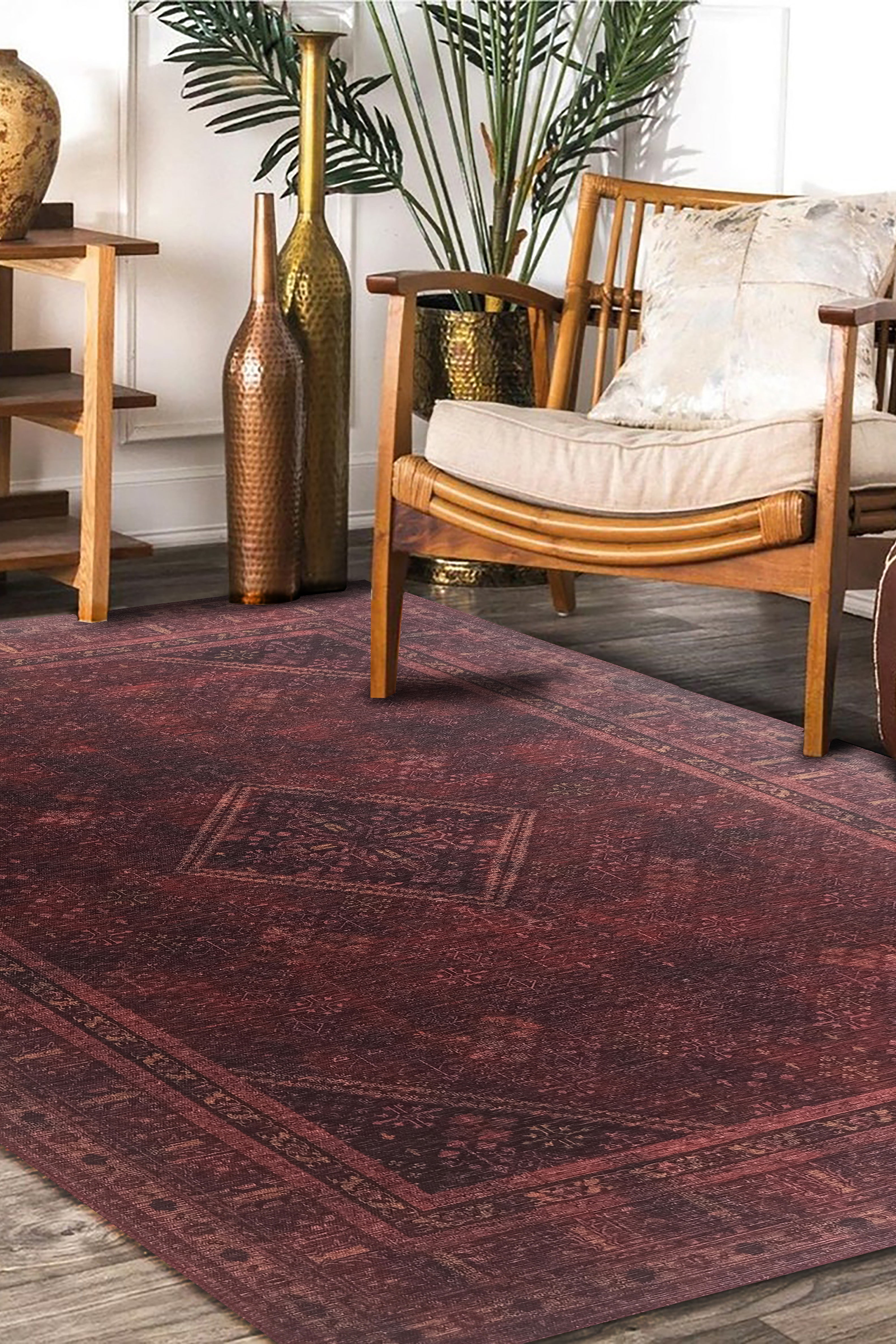 Shaza Turkish Vintage Geometric Burgundy & Red Rug