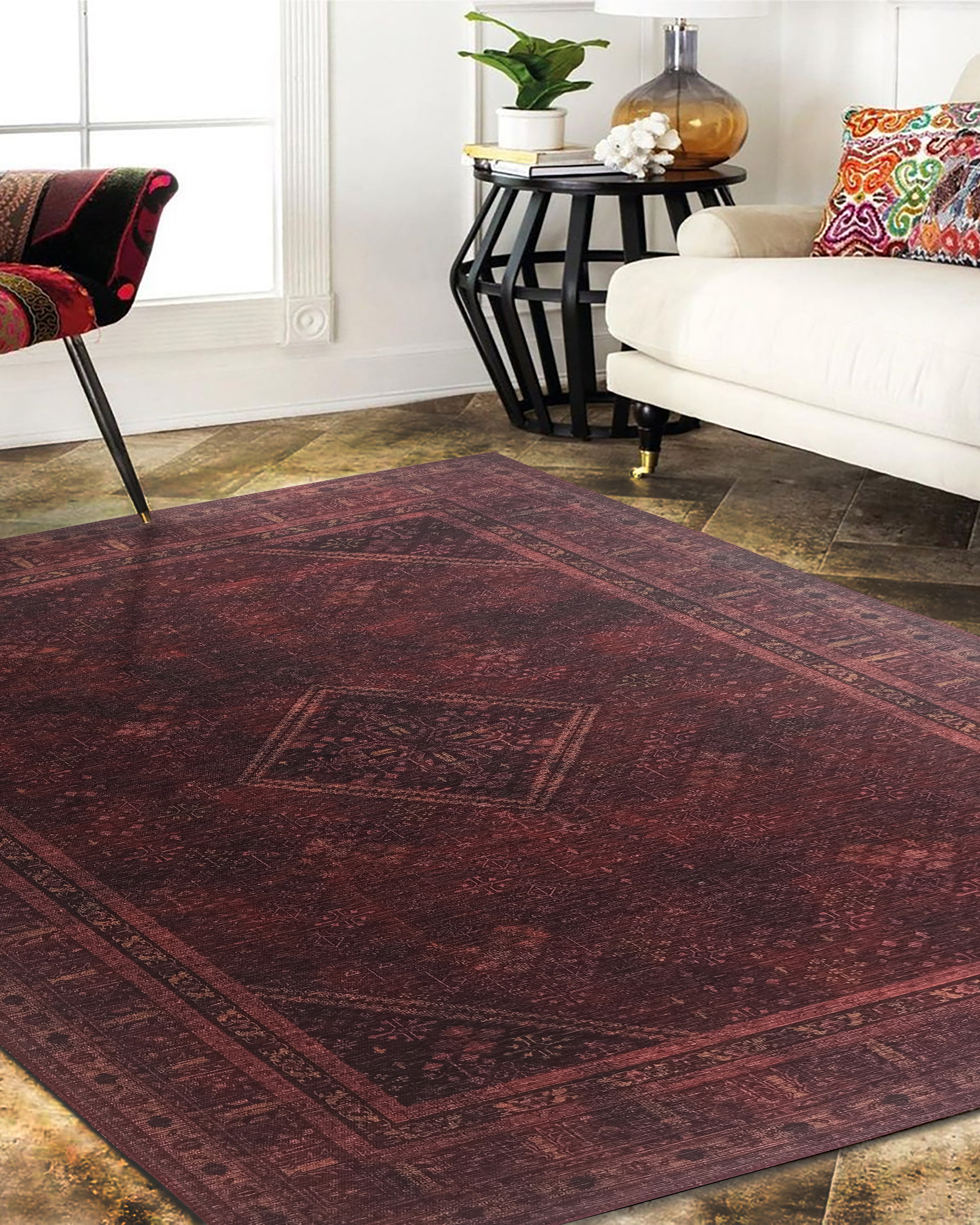 Shaza Turkish Vintage Geometric Burgundy & Red Rug